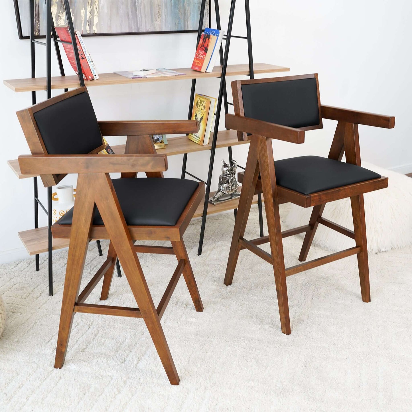 Athena Counter Chairs In Black Vegan Leather