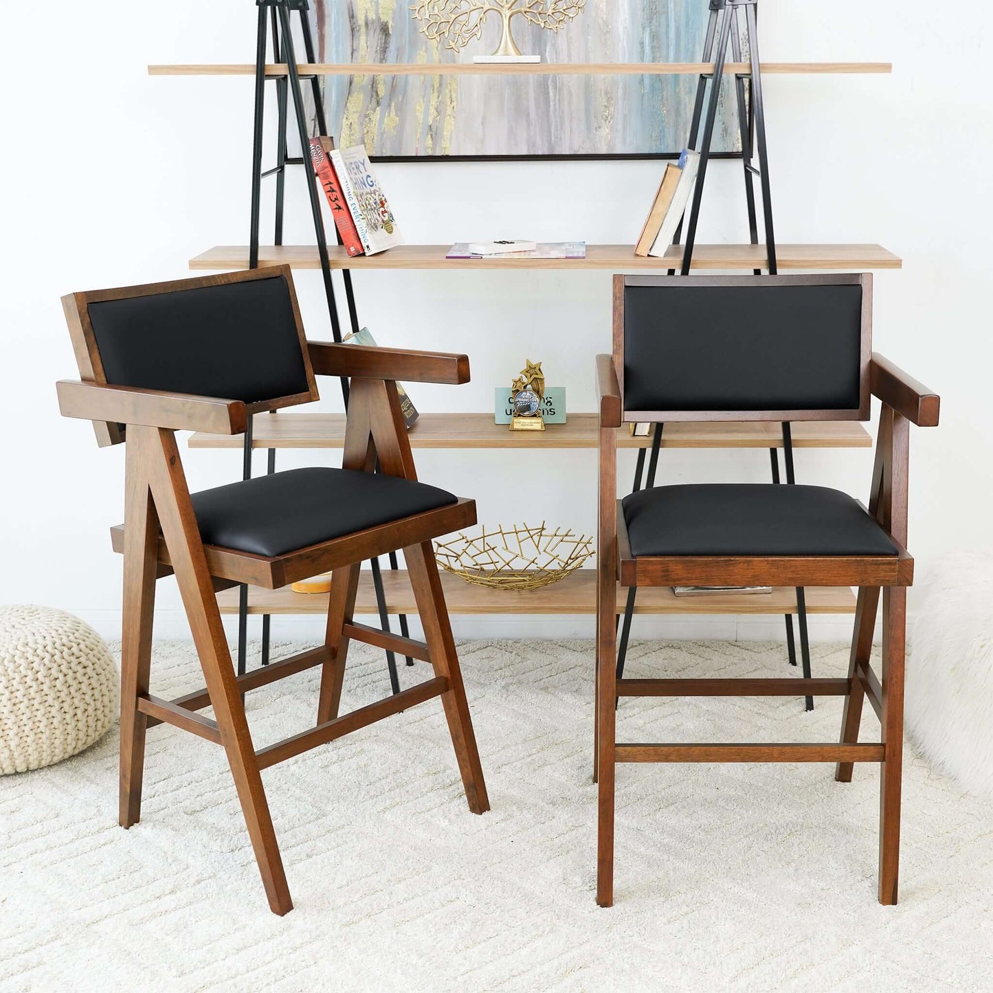 Athena Counter Chairs In Black Vegan Leather