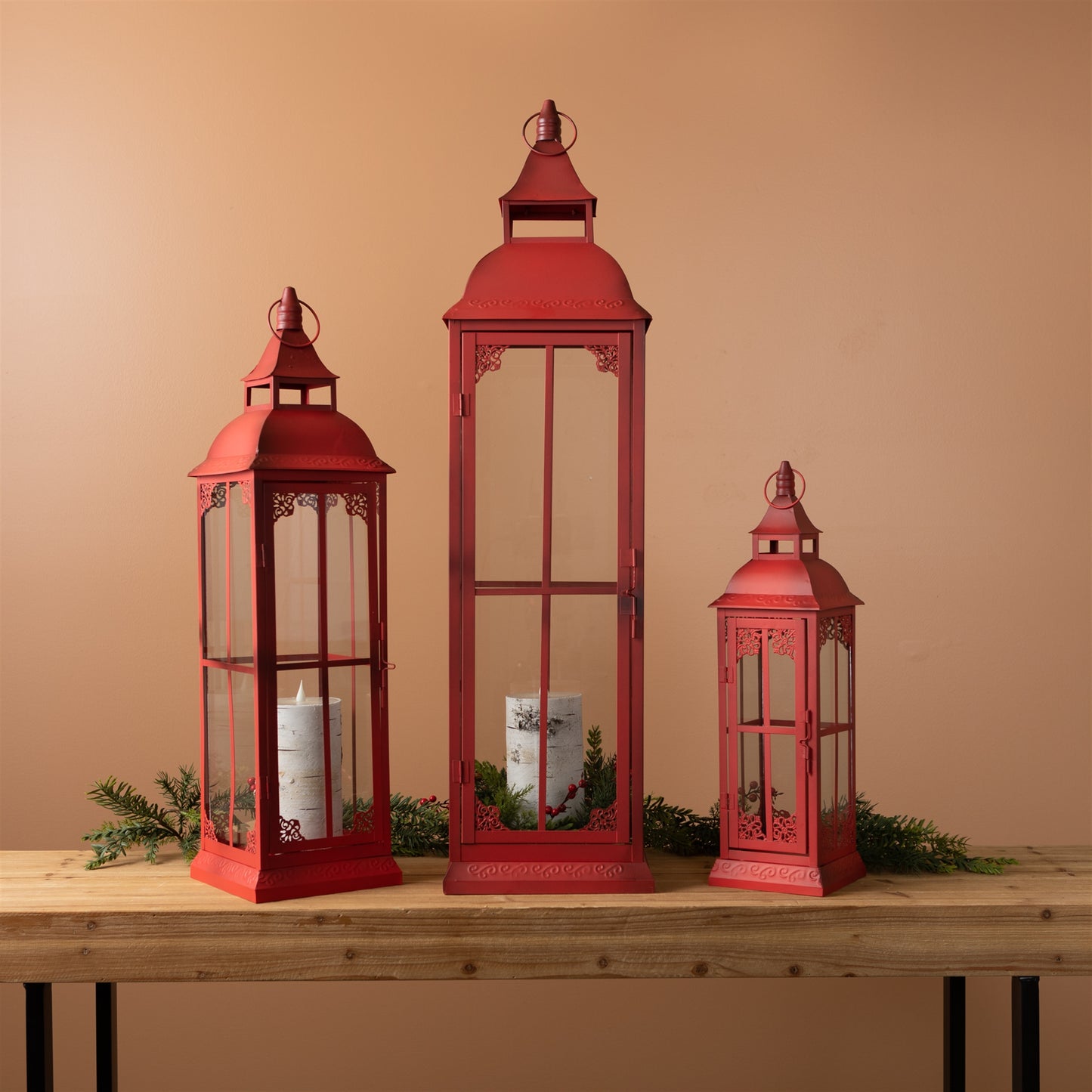 Ornamental Metal Floor Lantern Set