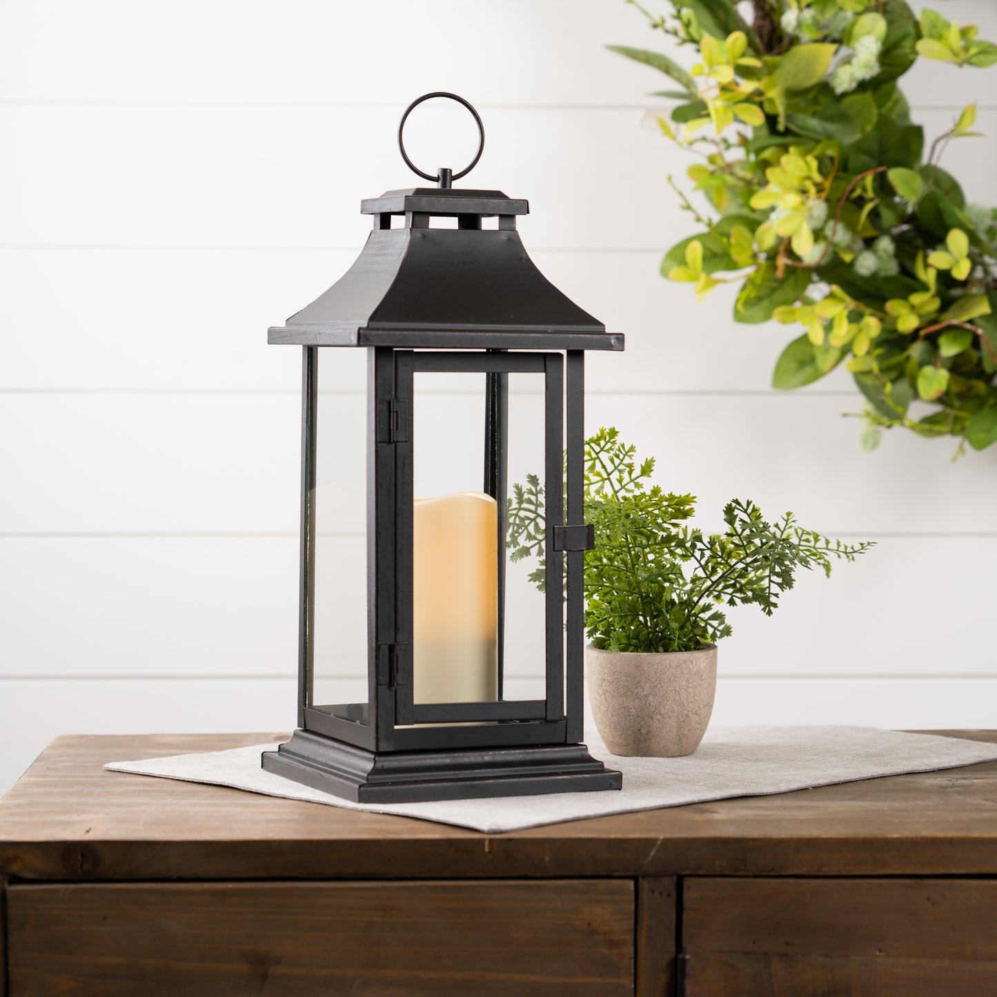 Traditional Black Lantern Set with LED Candle