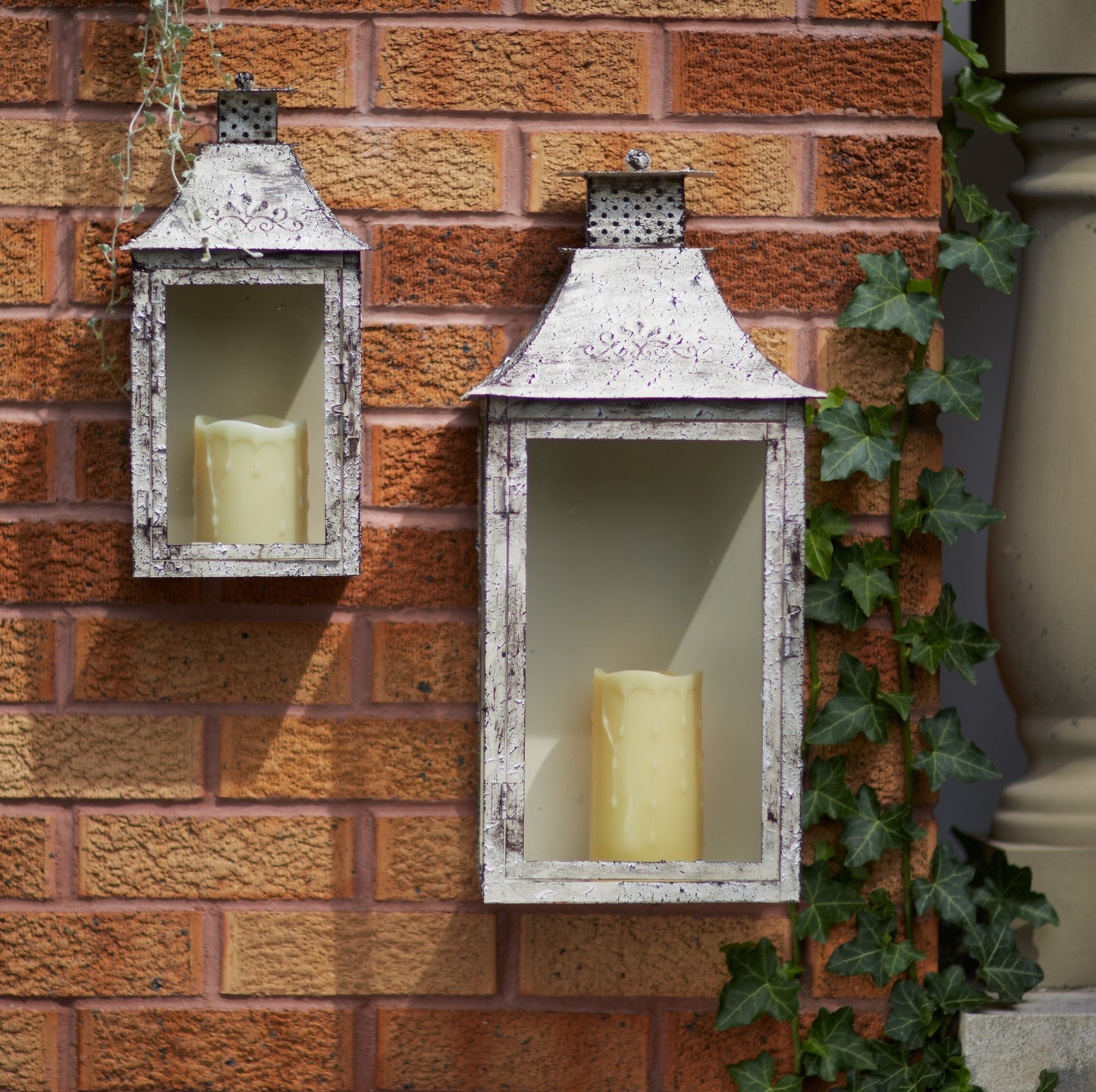 Weathered Metal Lantern with Backing Set