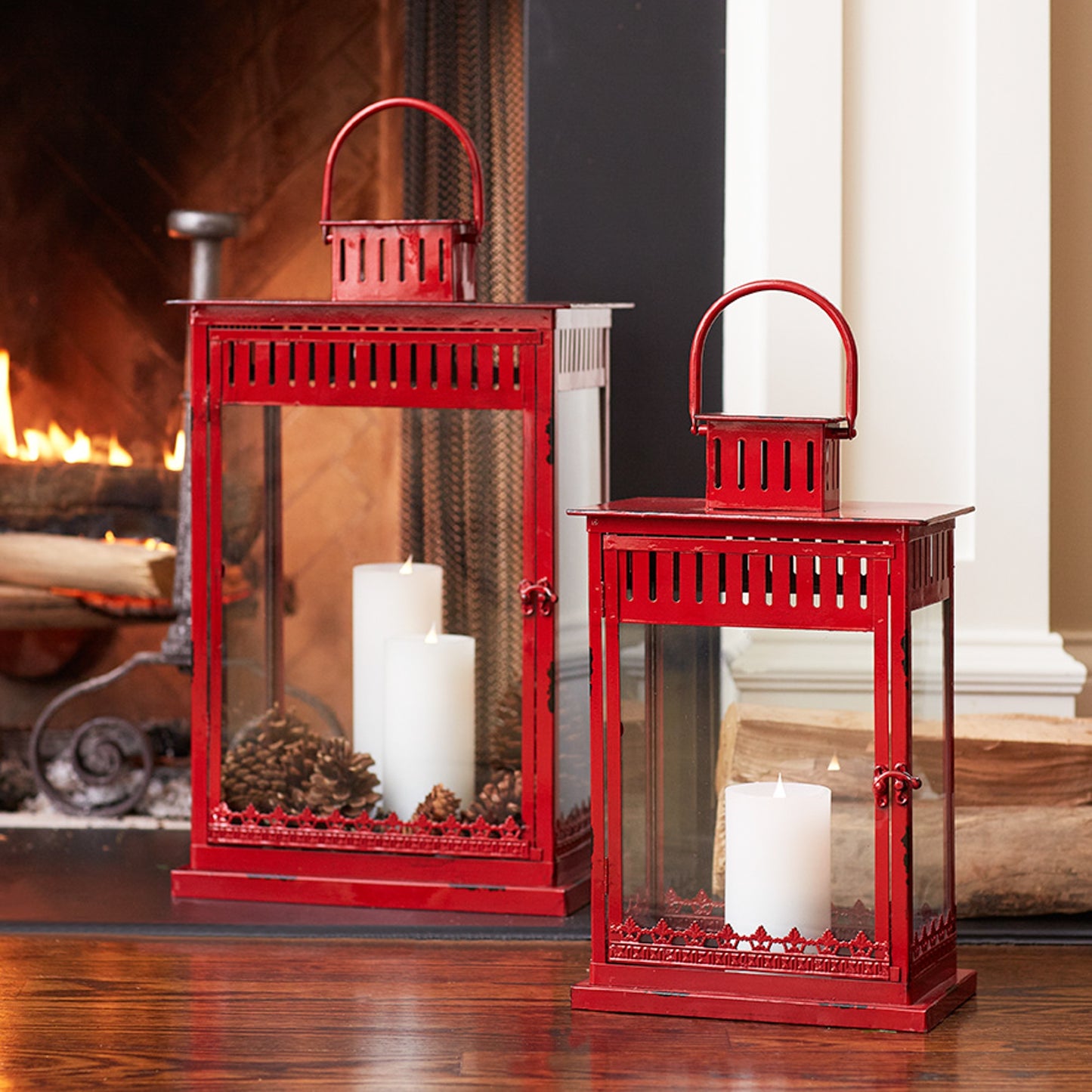 Bright Red Metal Lantern Set