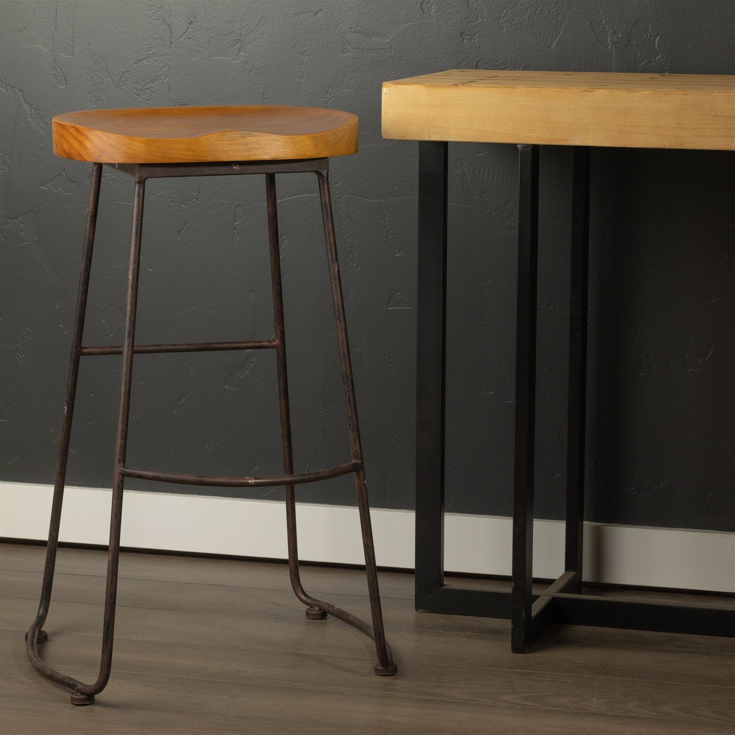 Industrial Wood Bucket Seat Stool
