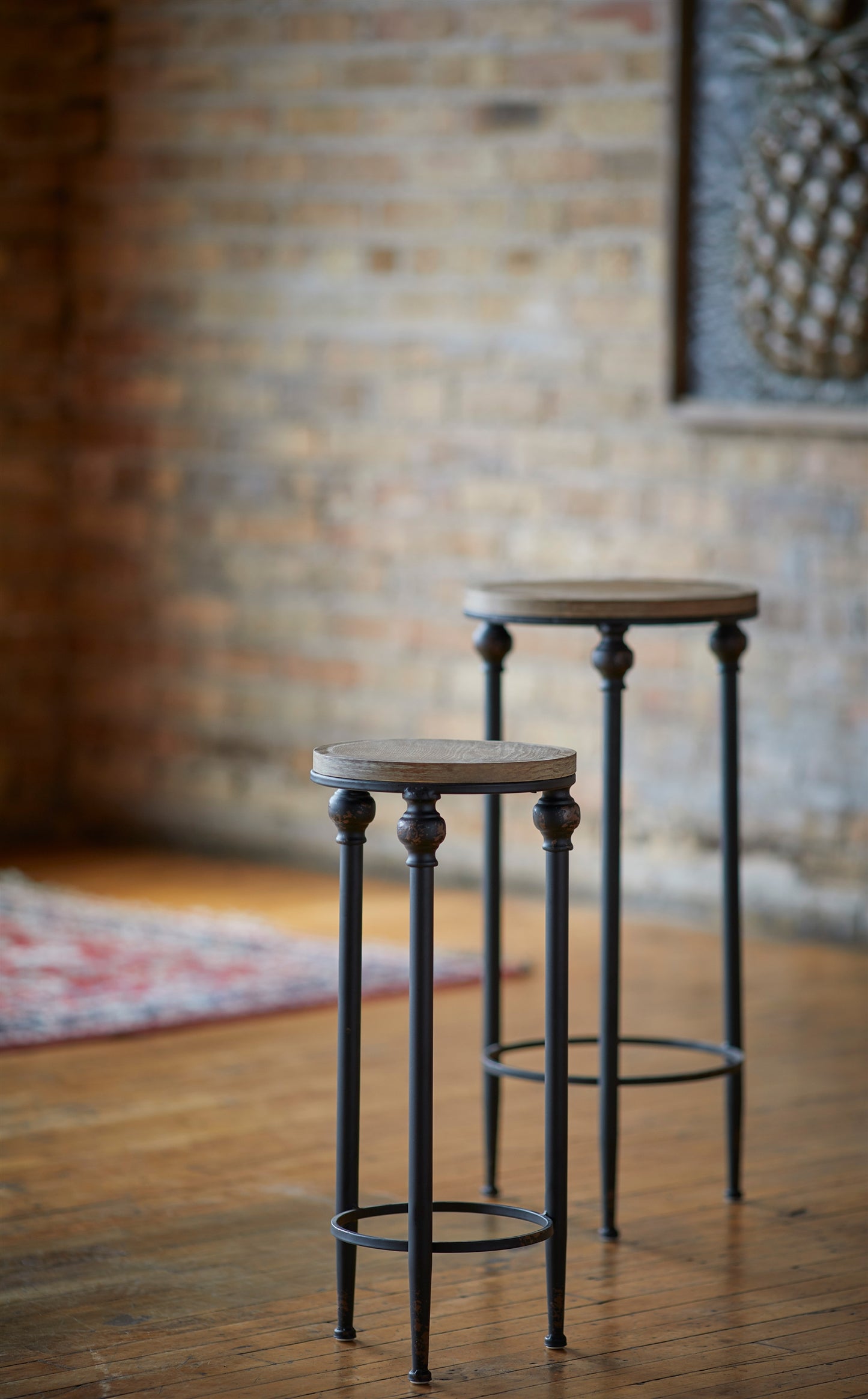 Round Wood and Metal Table Set