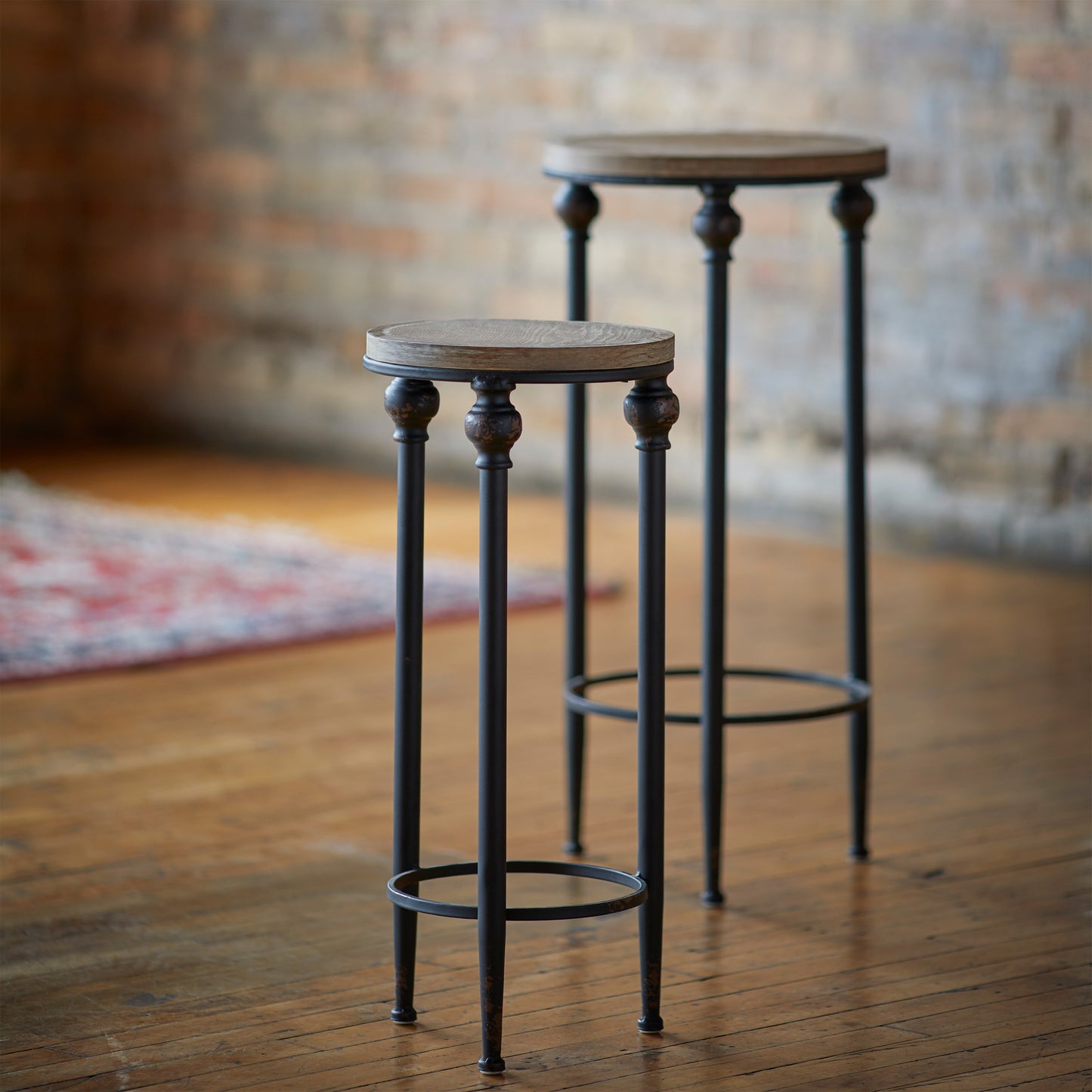 Round Wood and Metal Table Set