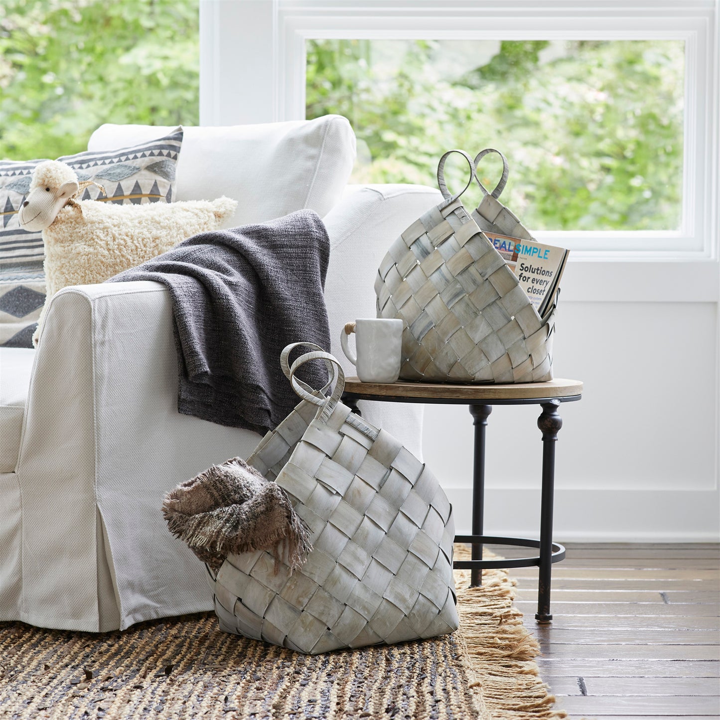 Woven Metasequoia Wood Basket with Handle Set