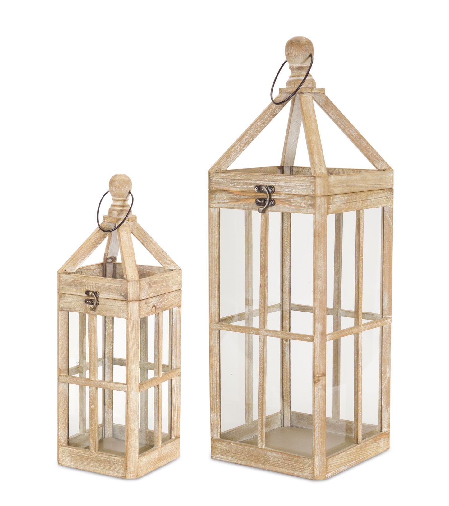 Contemporary Light Wood Floor Lantern Set