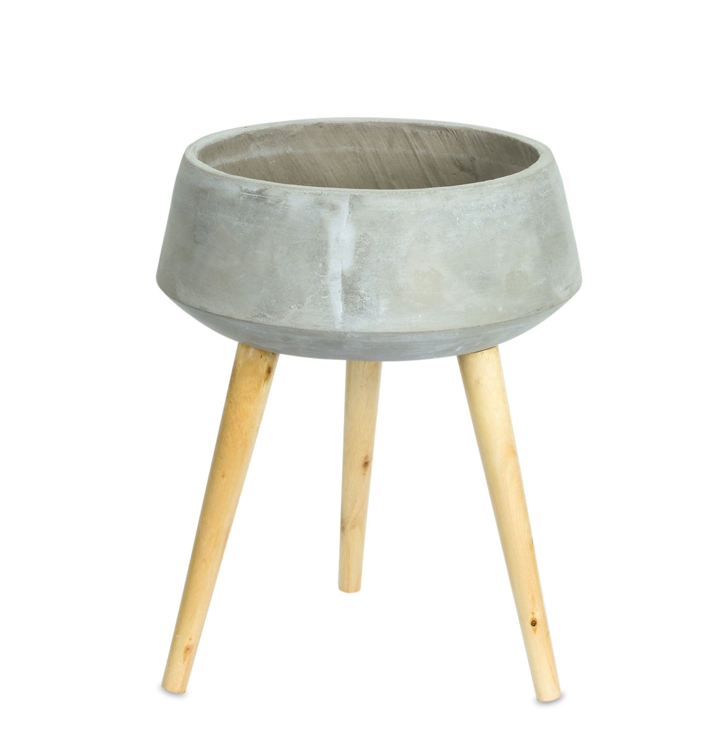 Cement Bowl Planter with Wood Legs