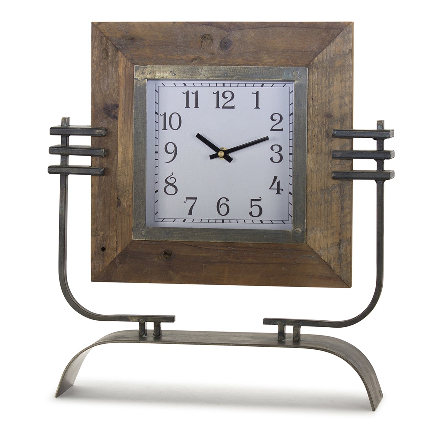 Wood Square Clock on Rustic Metal Stand