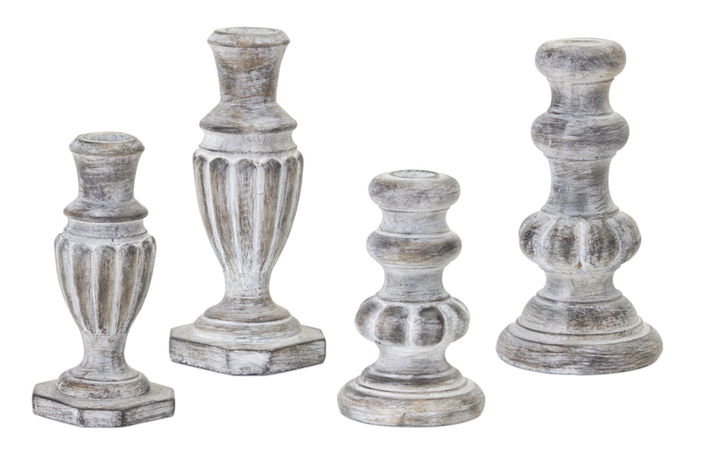 White Washed Stone Candle Holder Set