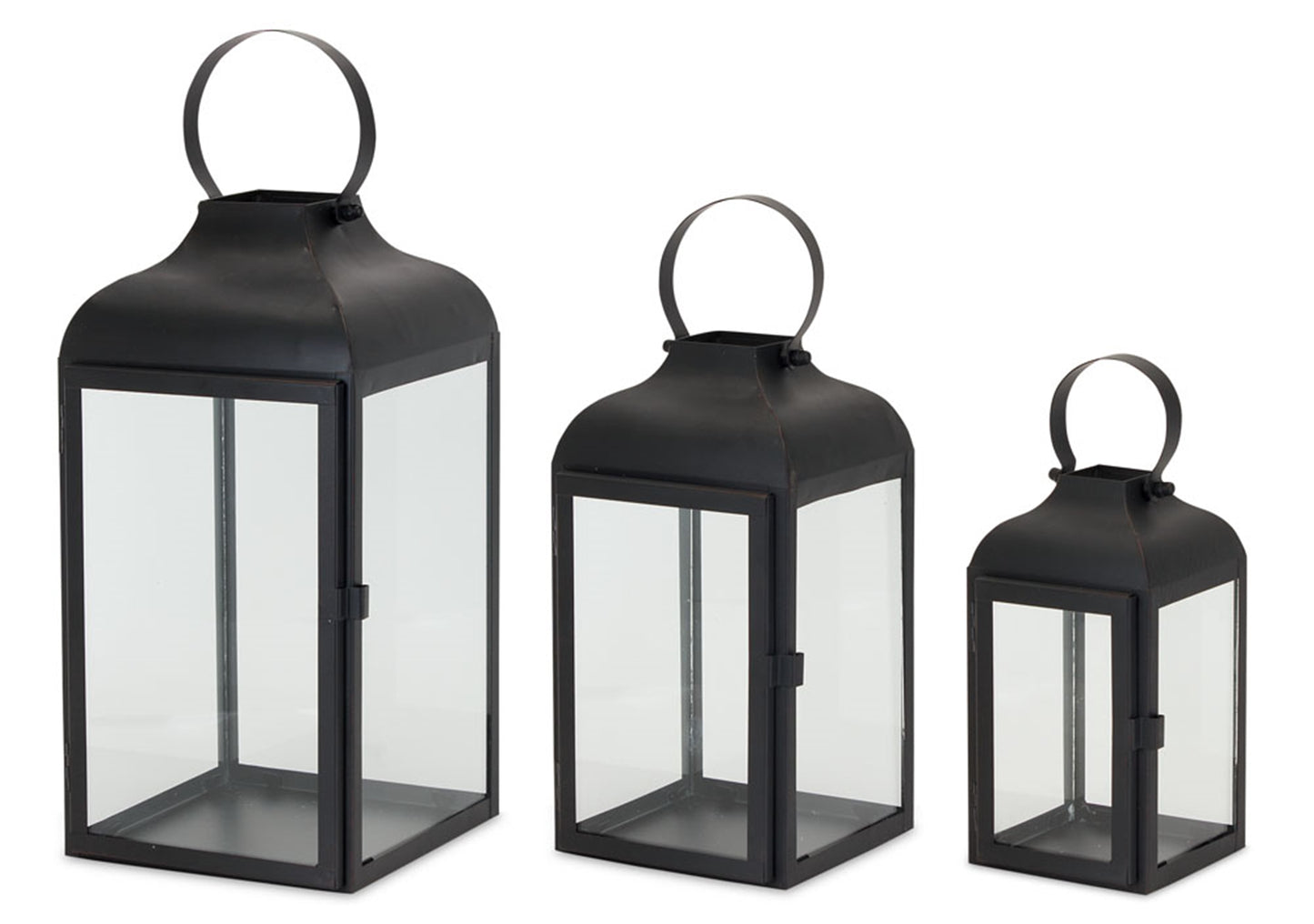Modern Black Metal Lantern Set