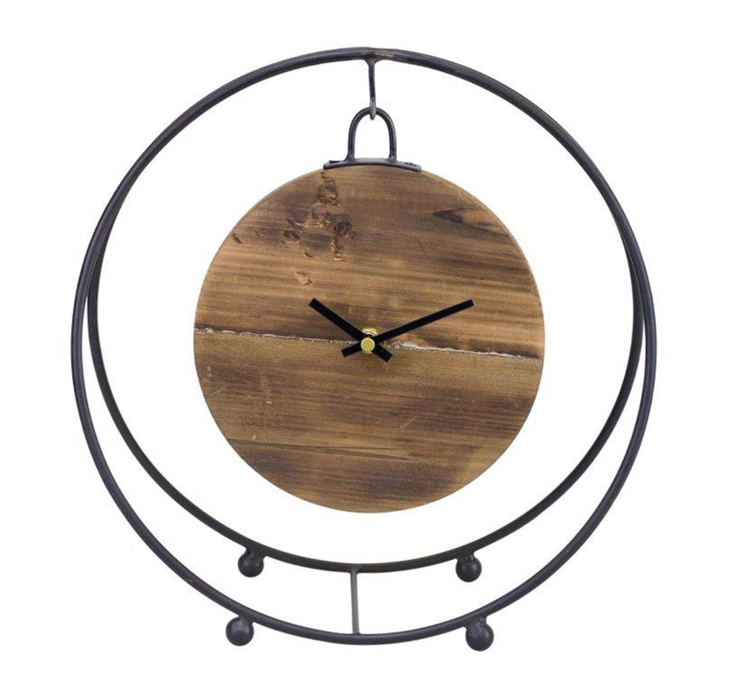 Natural Wooden Hanging Clock in Round Metal Stand