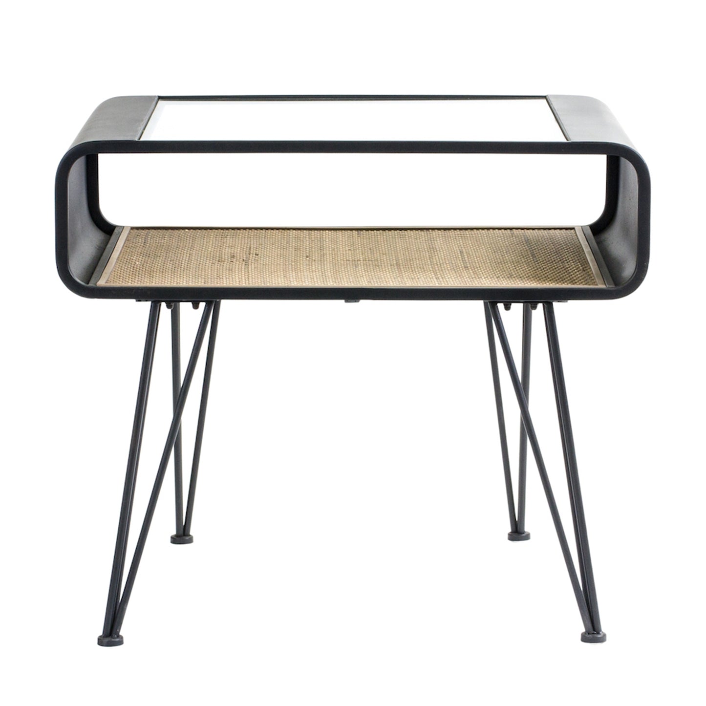 Iron Side Table with Rattan Accent