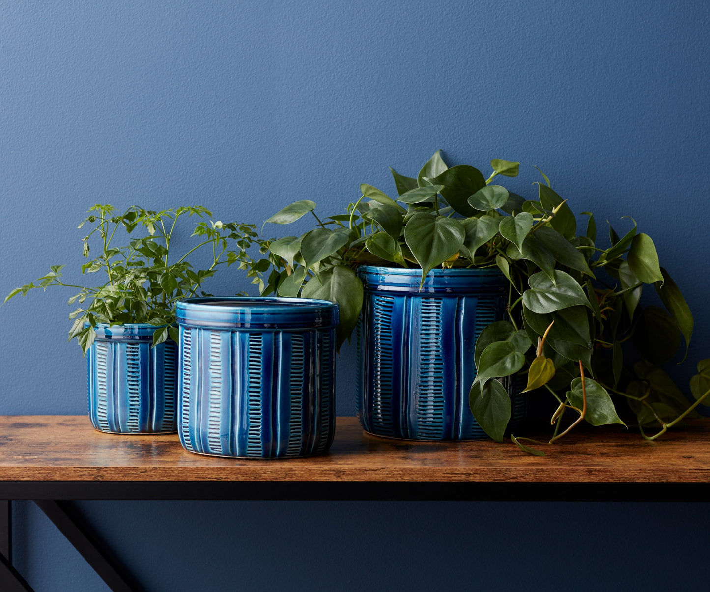 Blue Etched Terracotta Planter Set