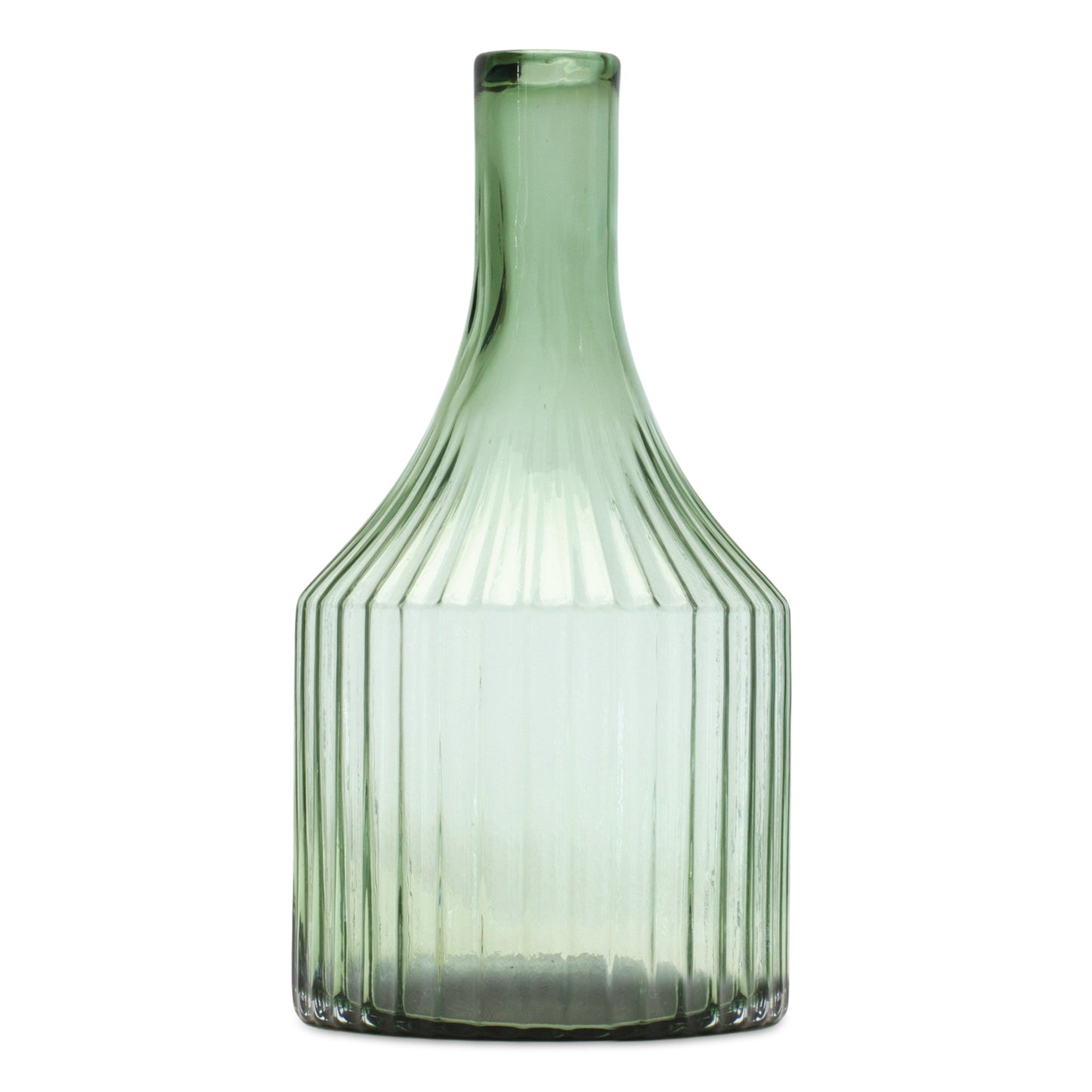 Sage Ribbed Glass Bottle Neck Vase