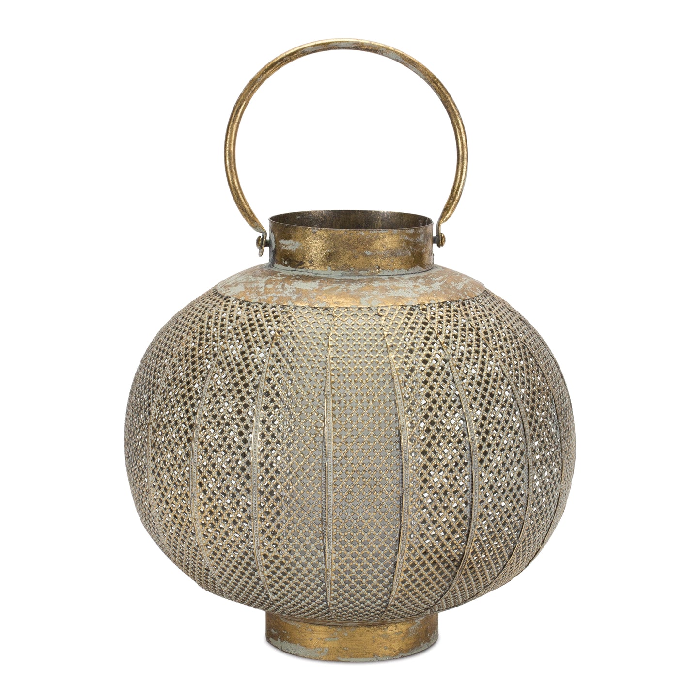 Distressed Punched Metal Candle Holder Large