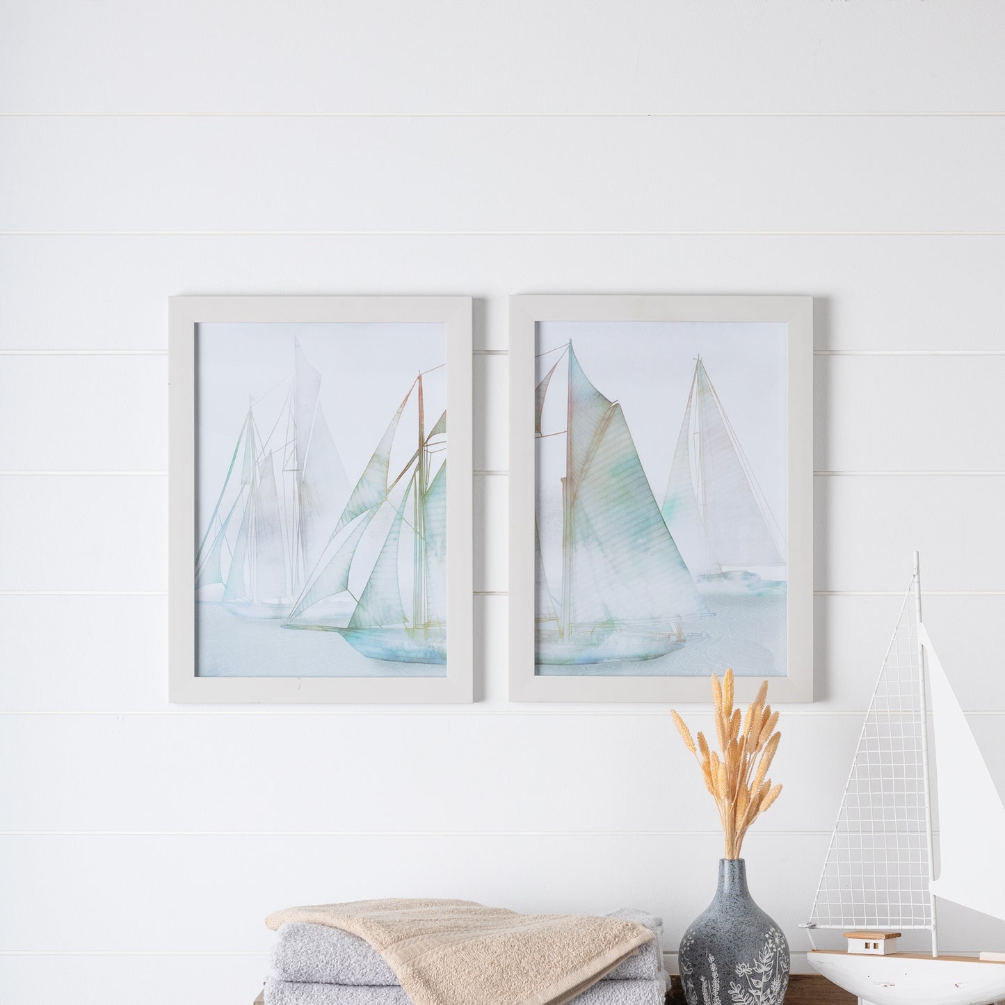Framed Watercolor Sailboat Print Set