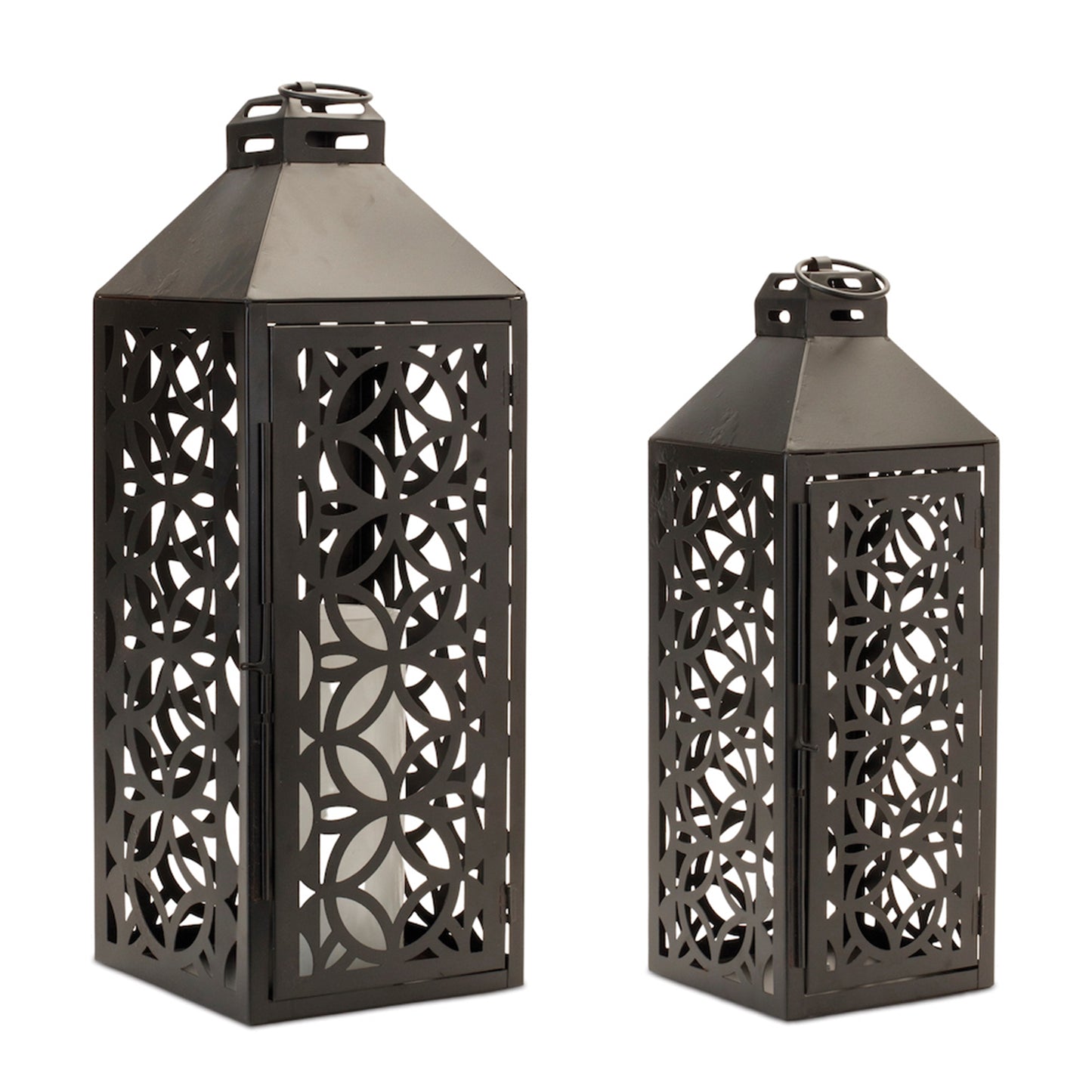 Ornate Geometric Metal Lantern Set