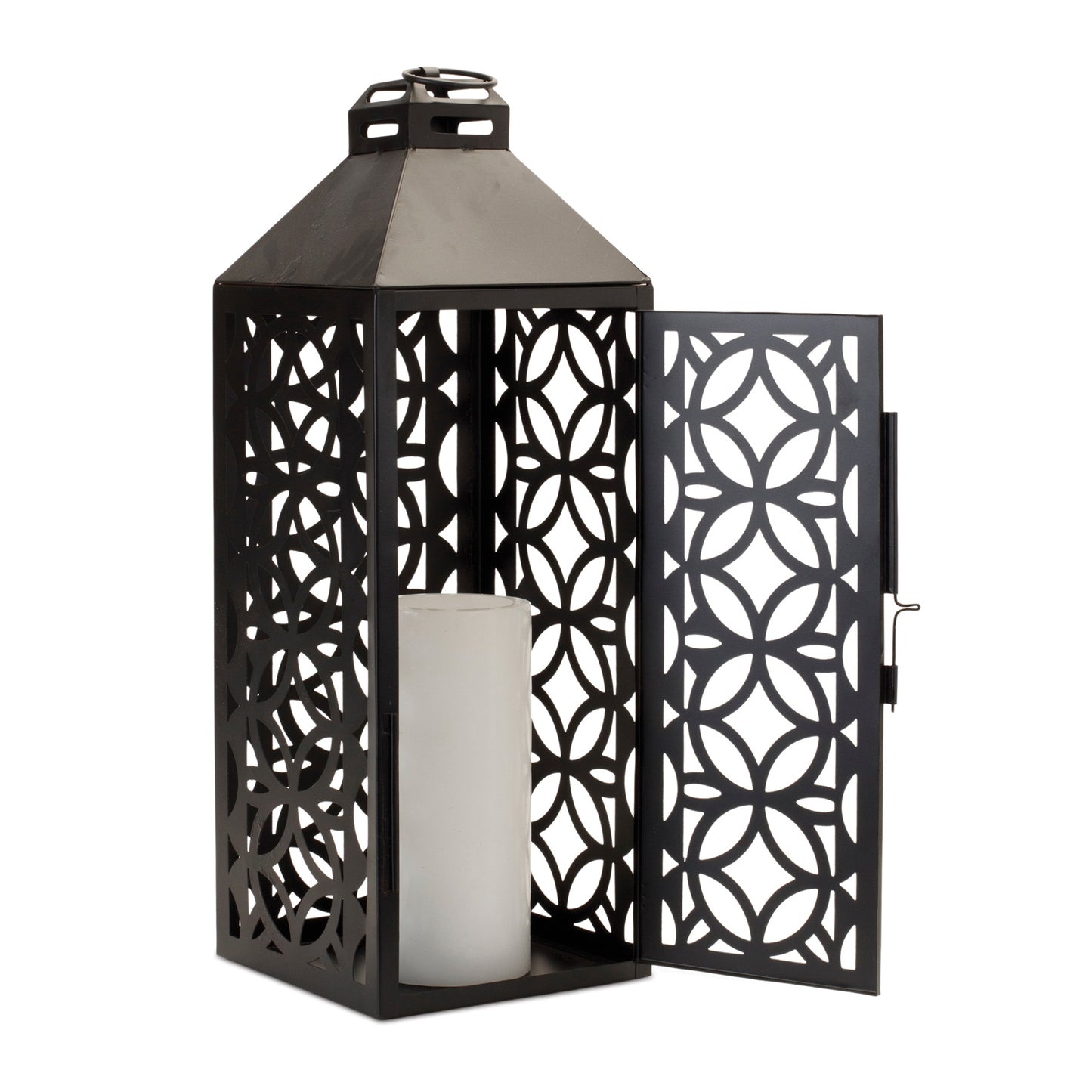 Ornate Geometric Metal Lantern Set