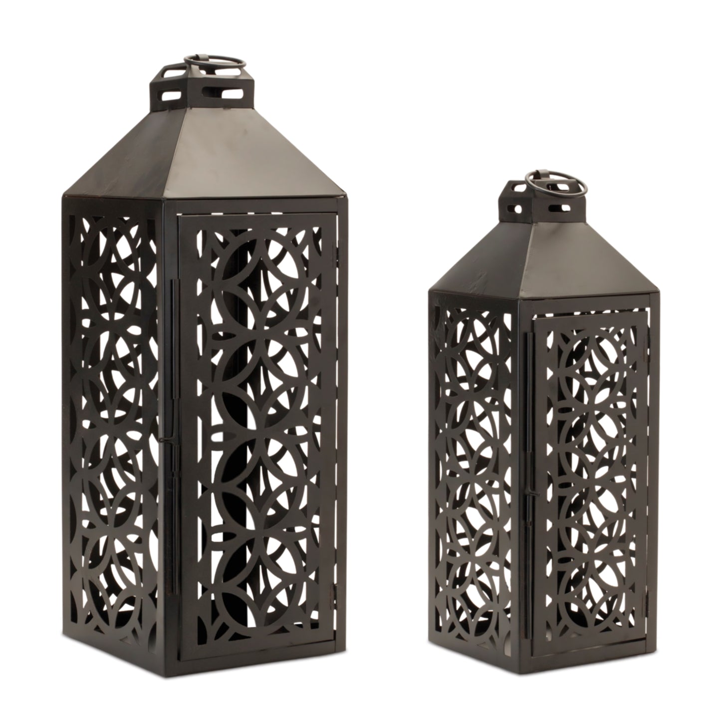 Ornate Geometric Metal Lantern Set