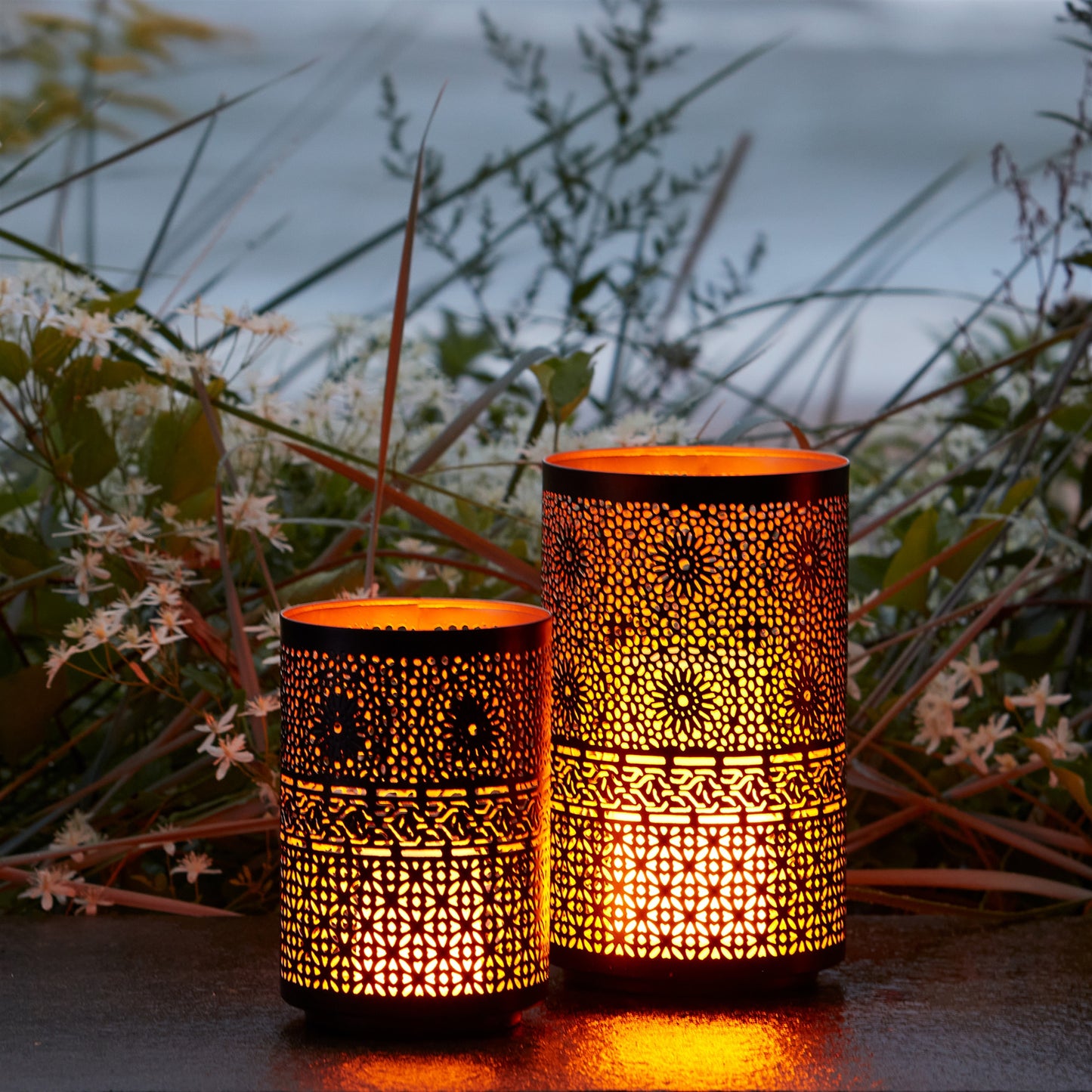 Mandala Punched Metal Candle Holder Set
