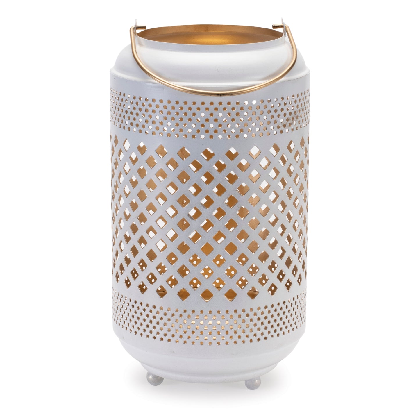 Lattice Punched Metal Lantern with Gold Accent