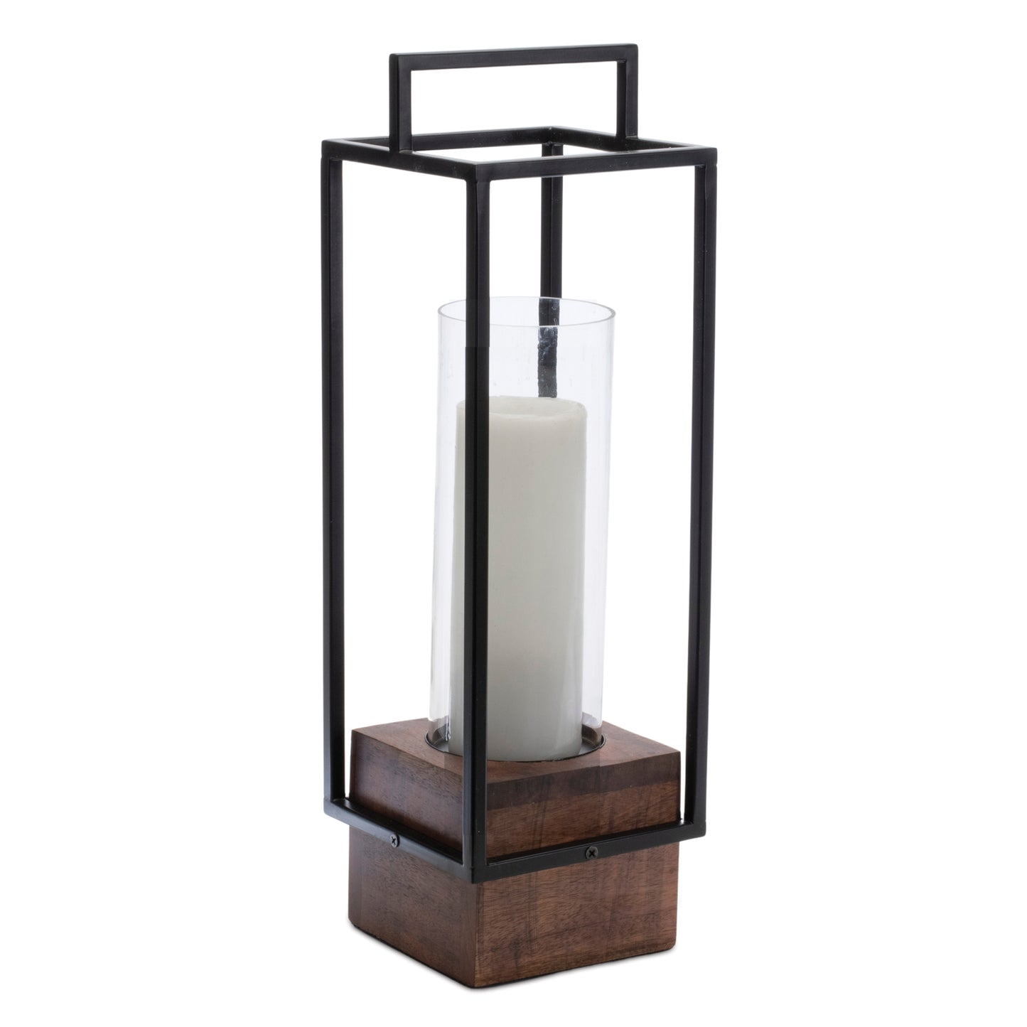 Wood Candle Holder with Iron Frame Small