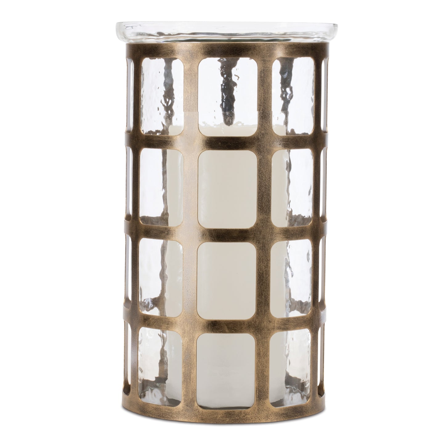 Wavy Glass Candle Holder with Distressed Metal Frame 12.25"H