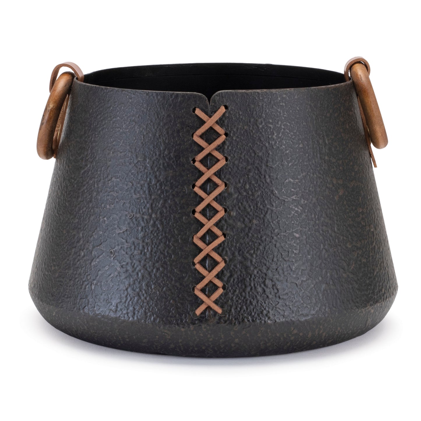 Iron Metal Vase with Leather Accents