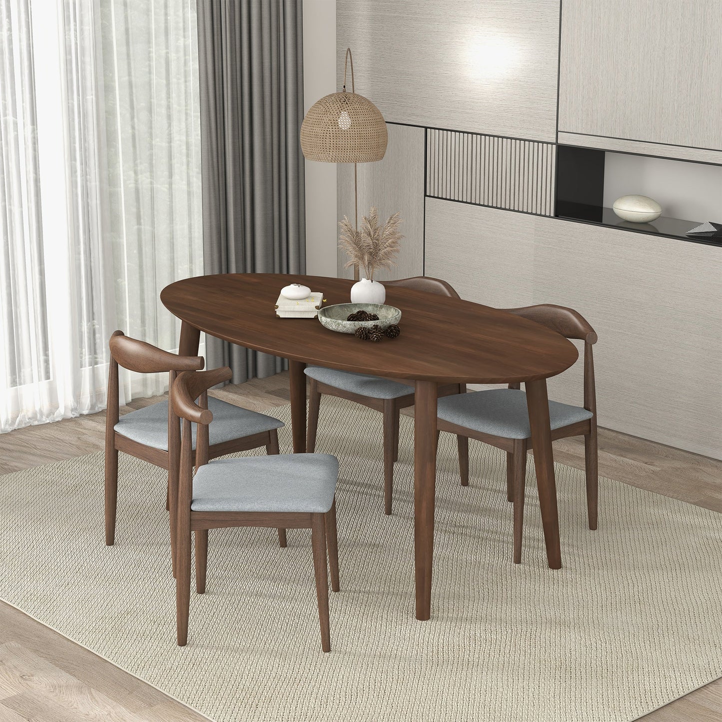 Ada Mid Century Modern Style Walnut Oval Dining Table