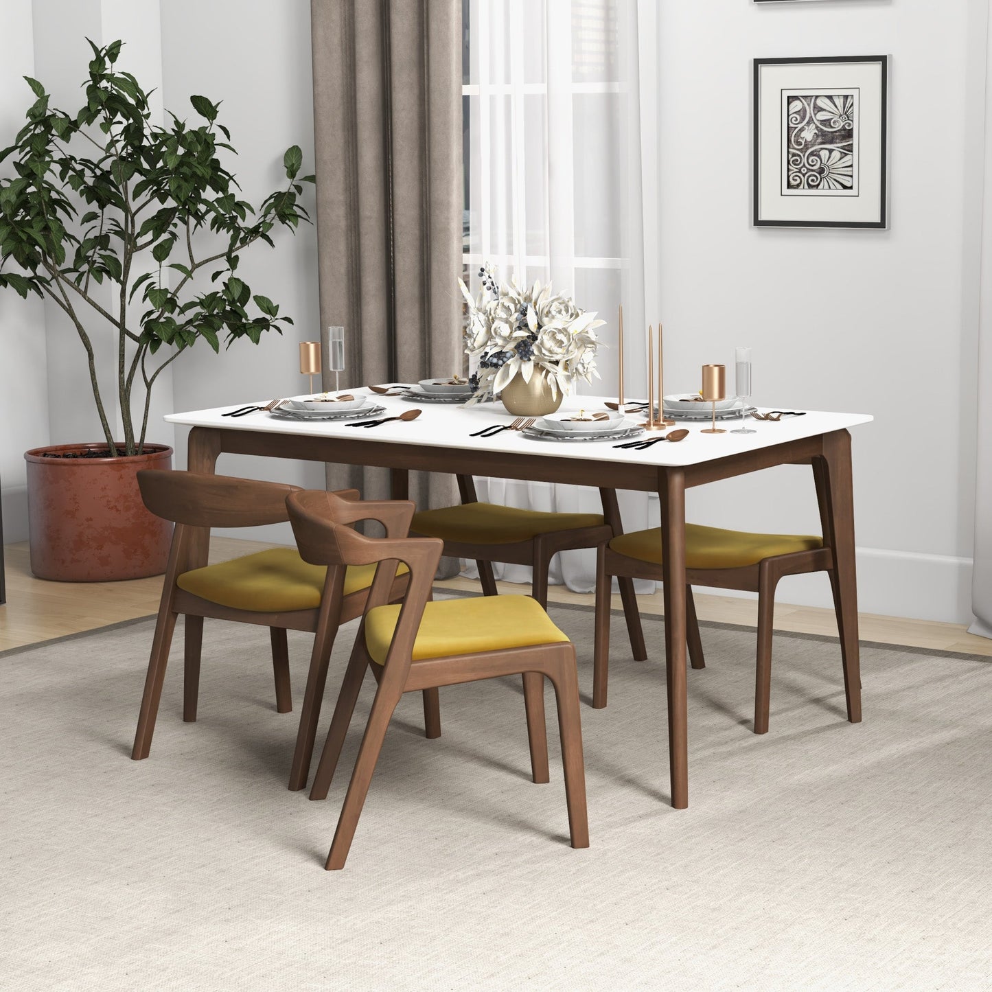 Dakota Dark Yellow Velvet Dining Chairs