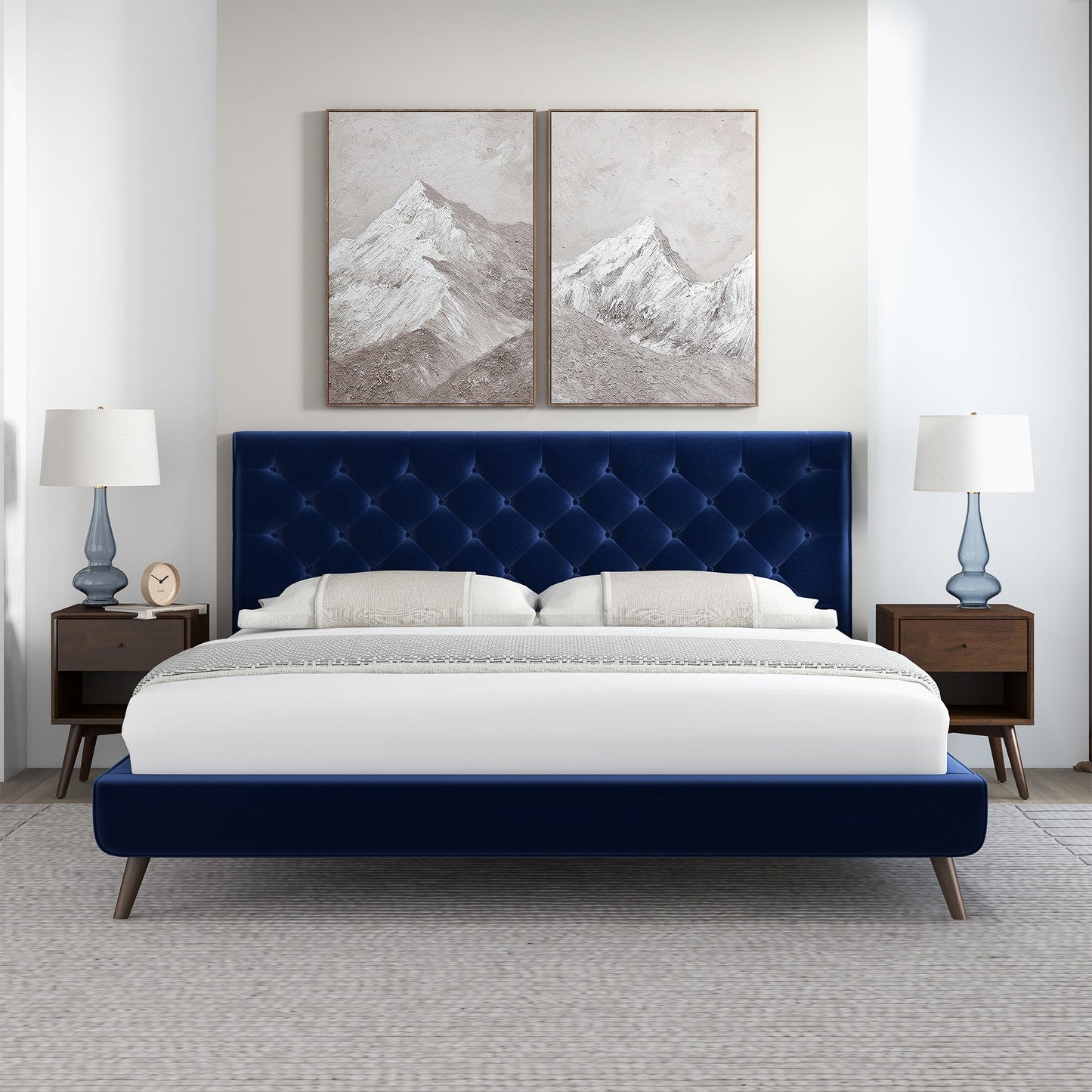 Dillon Blue Velvet Platform Bed King