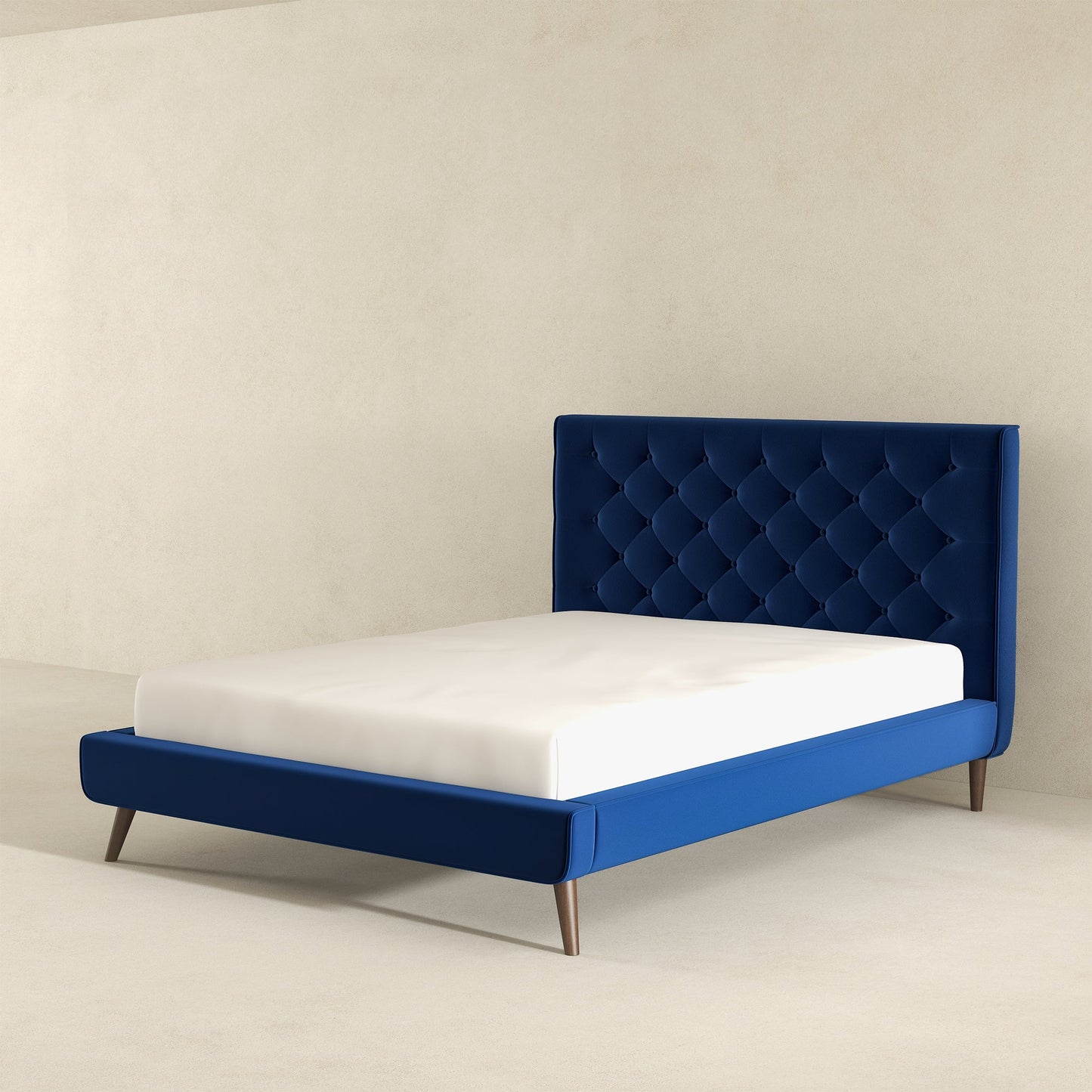 Dillon Blue Velvet Queen Platform Bed