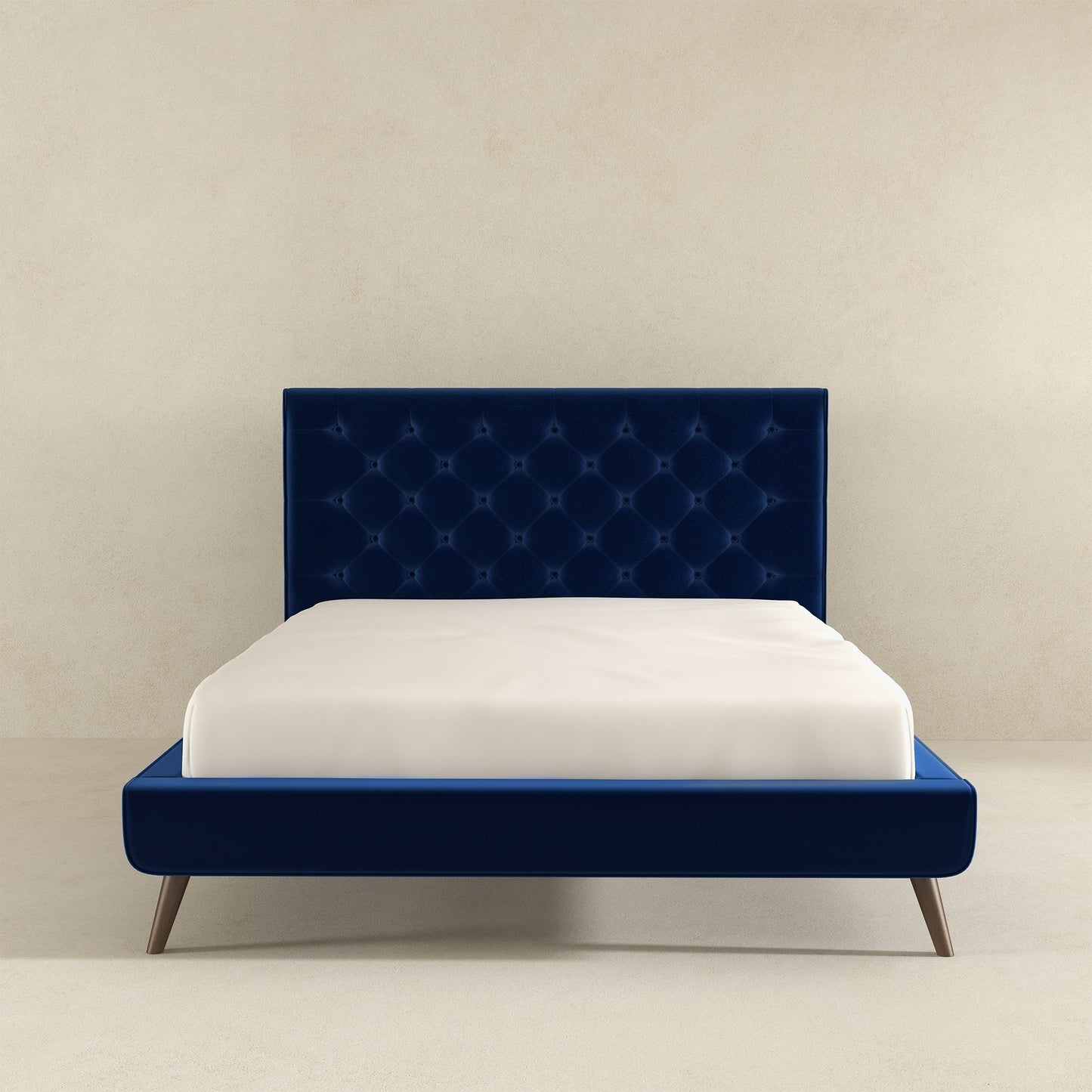 Dillon Blue Velvet Queen Platform Bed