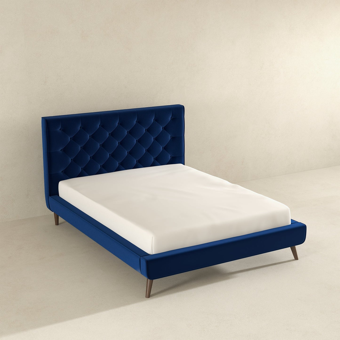 Dillon Blue Velvet Queen Platform Bed