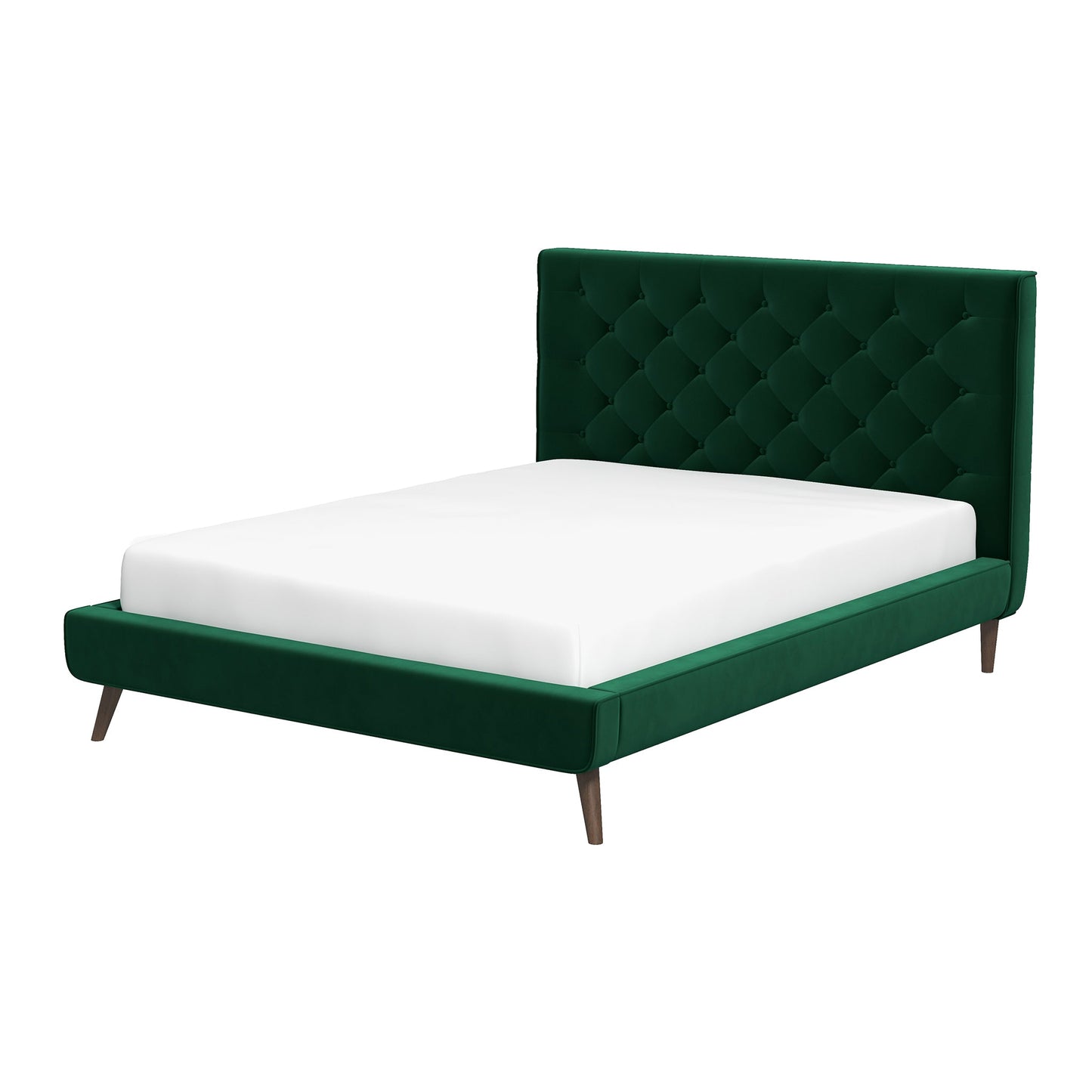 Dillon Dark Green Velvet Queen Platform Bed