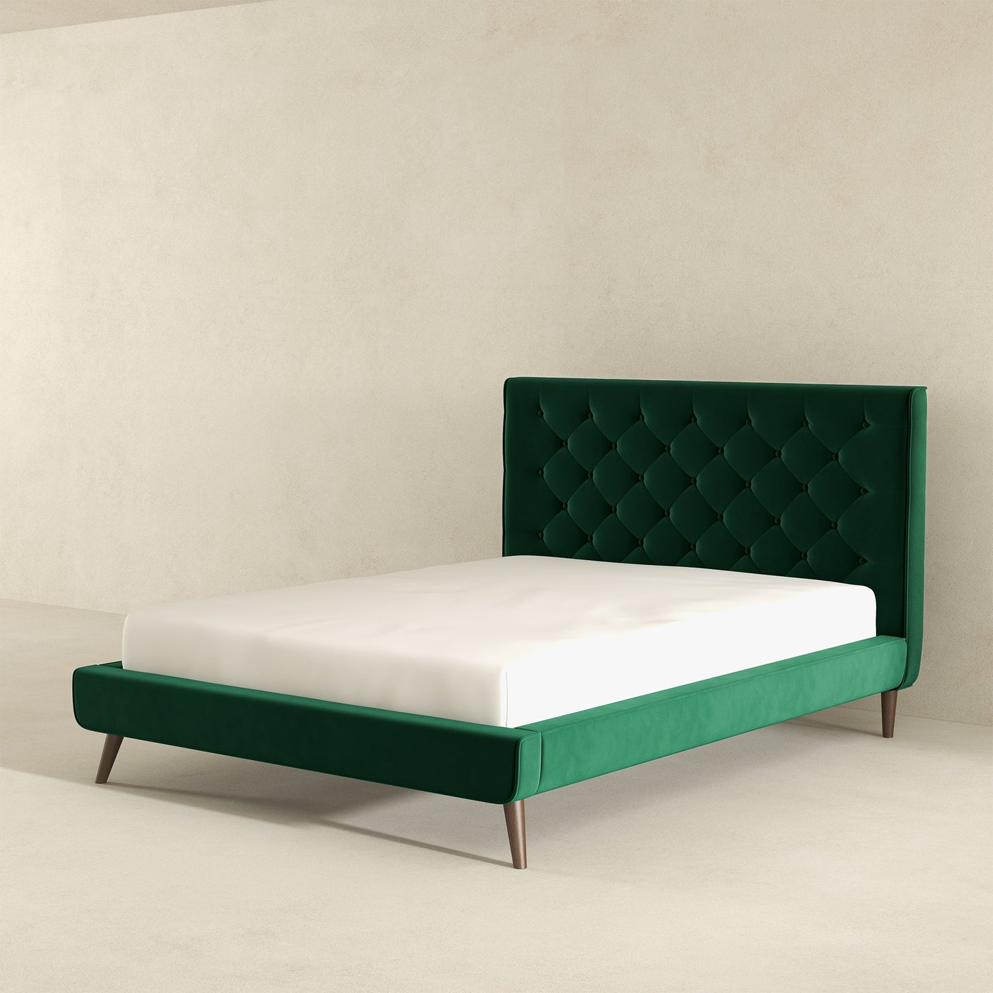 Dillon Dark Green Velvet Queen Platform Bed