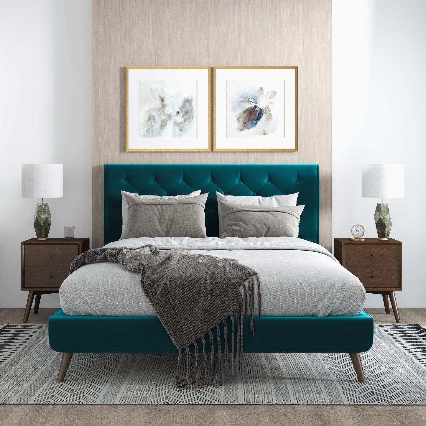 Dillon Teal Velvet Platform Bed Queen