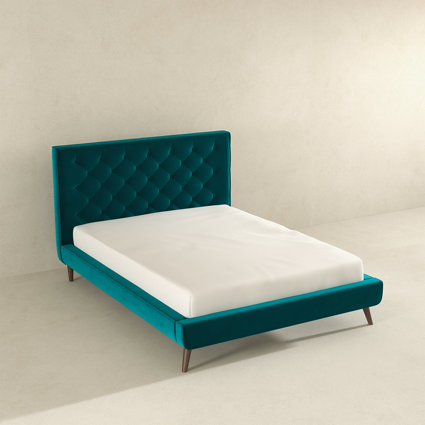 Dillon Teal Velvet Platform Bed Queen