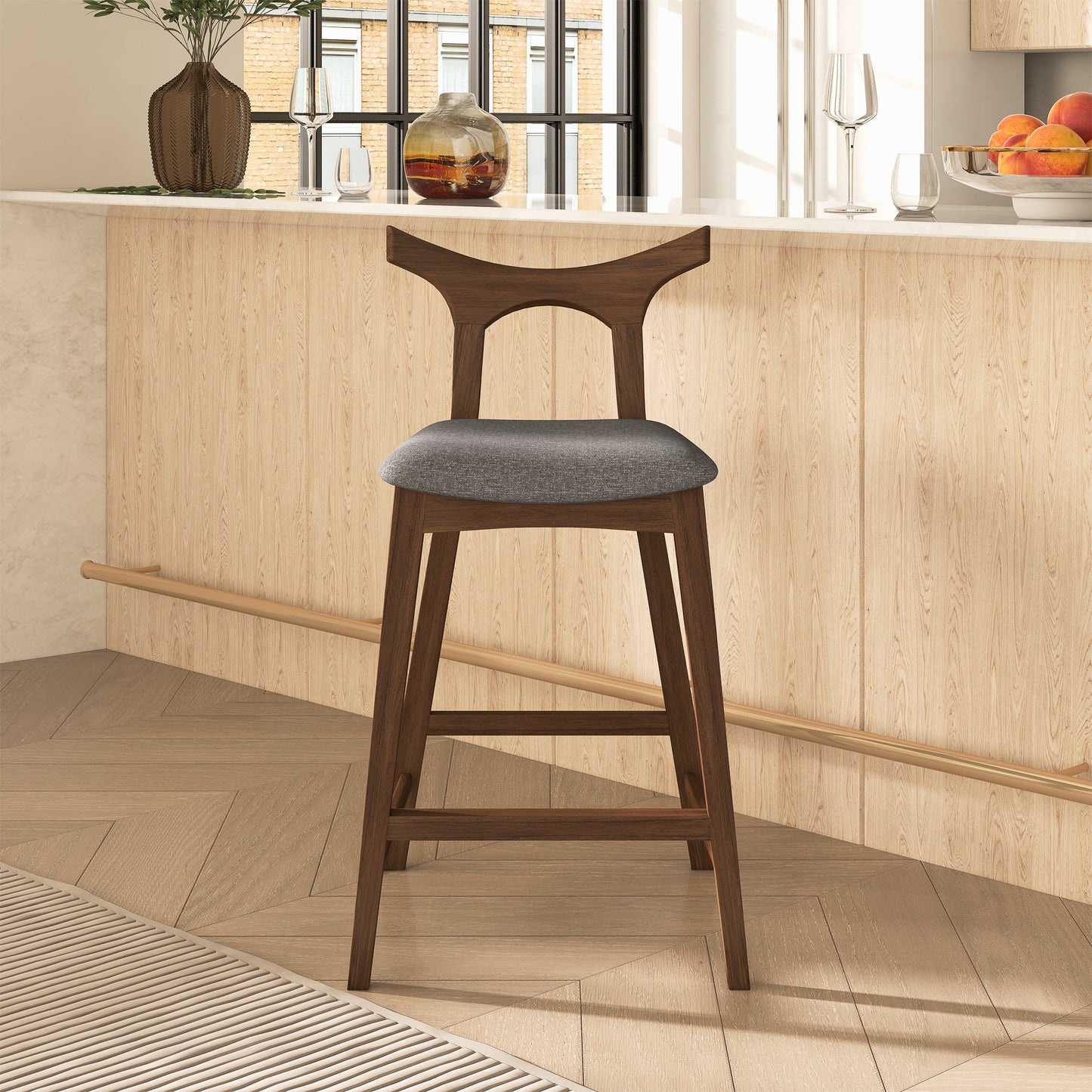 Hester Solid Wood Upholstered Square Bar Stools