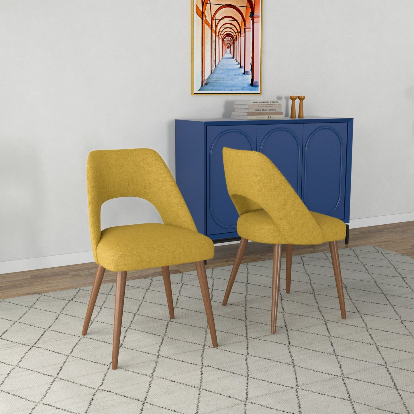 Juliana Mid Century Modern Yellow Fabric Dining Chairs