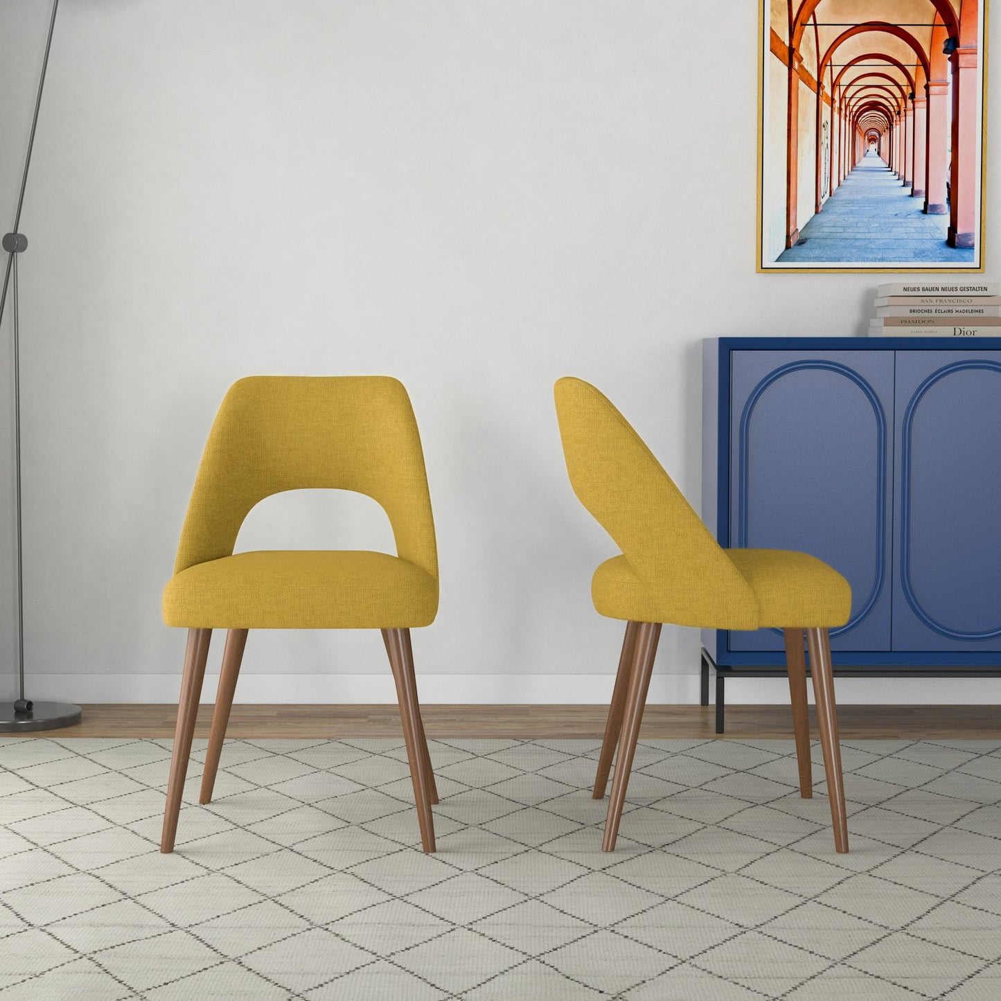 Juliana Mid Century Modern Yellow Fabric Dining Chairs