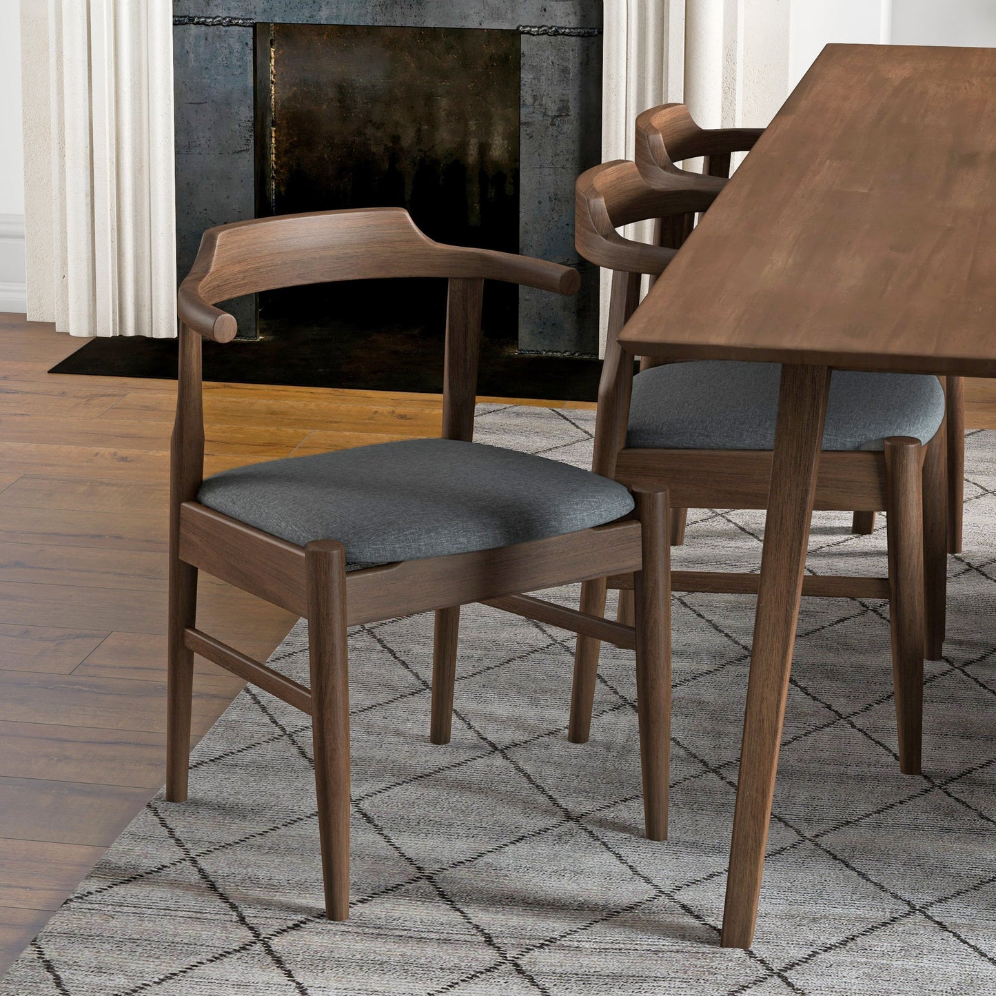 Leon Mid-Century Modern Grey Fabric Dining Chairs