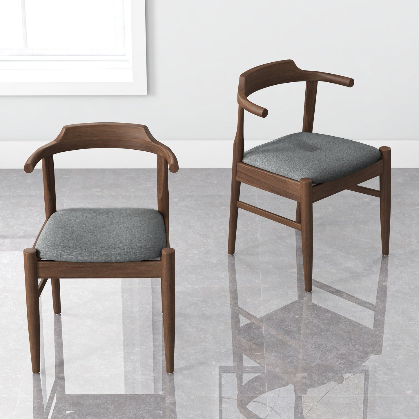 Leon Mid-Century Modern Grey Fabric Dining Chairs