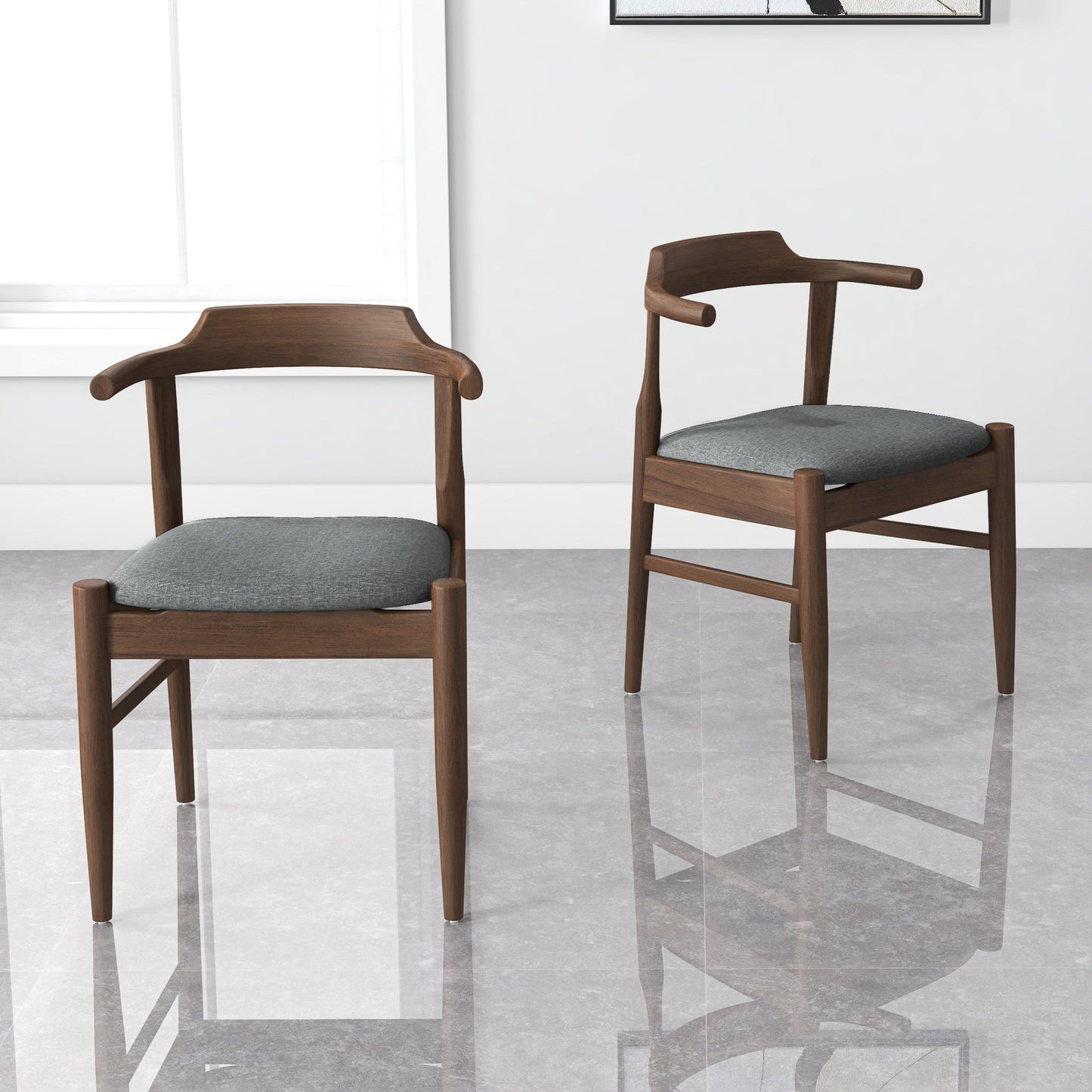Leon Mid-Century Modern Grey Fabric Dining Chairs
