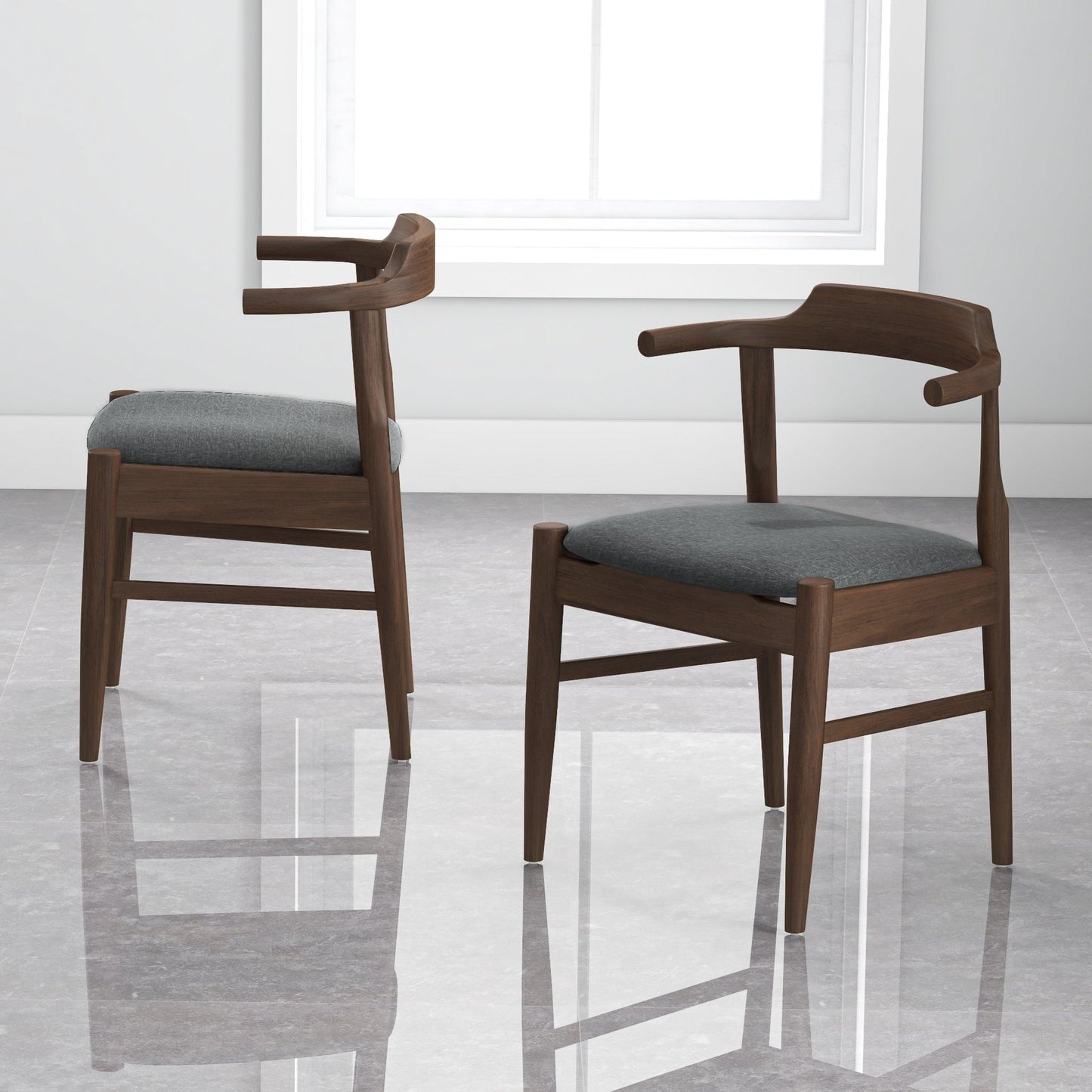 Leon Mid-Century Modern Grey Fabric Dining Chairs