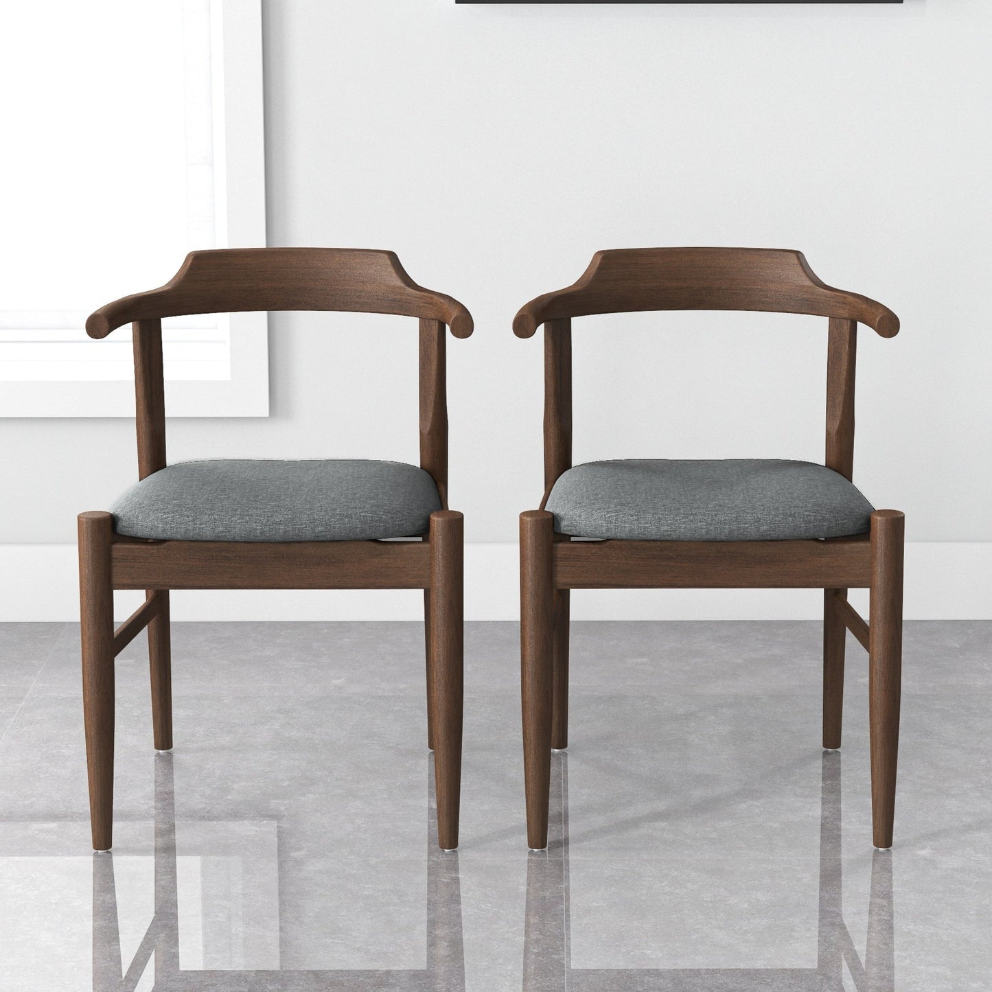 Leon Mid-Century Modern Grey Fabric Dining Chairs