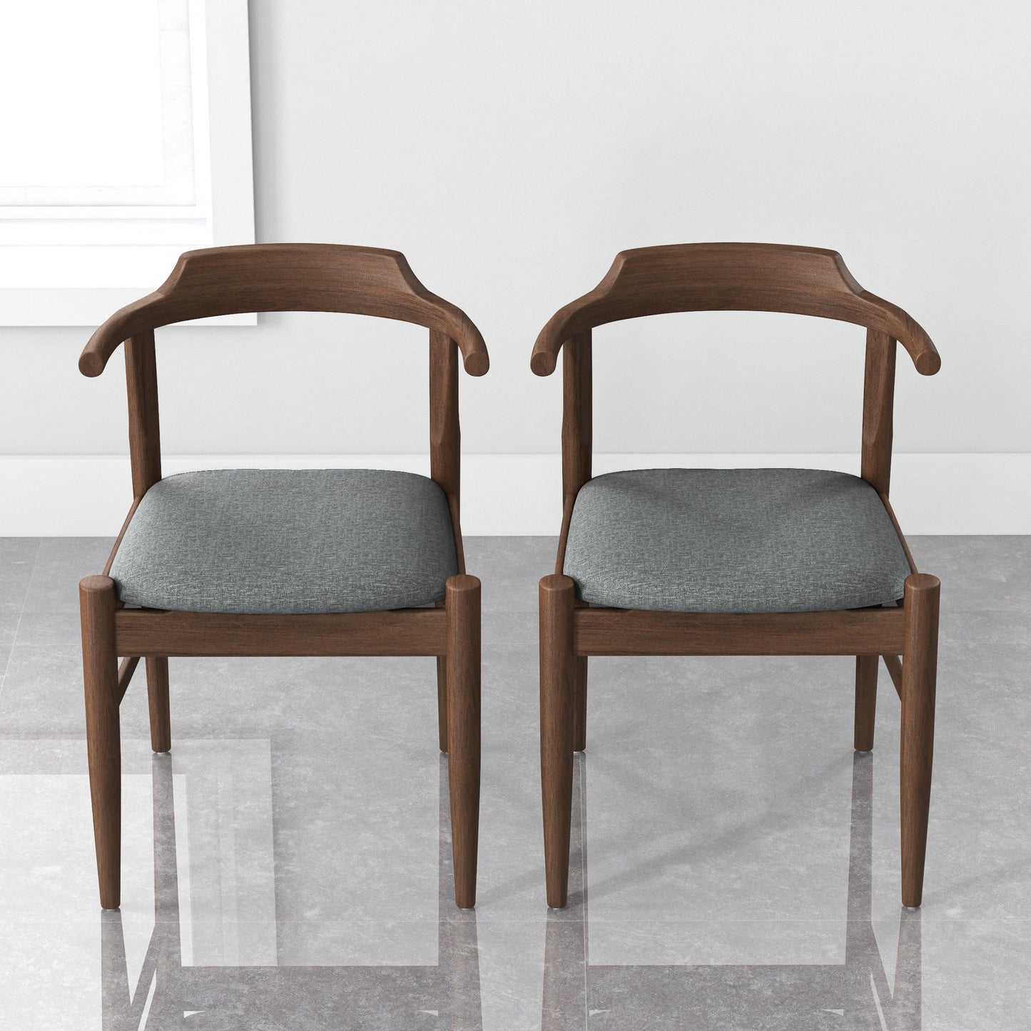 Leon Mid-Century Modern Grey Fabric Dining Chairs