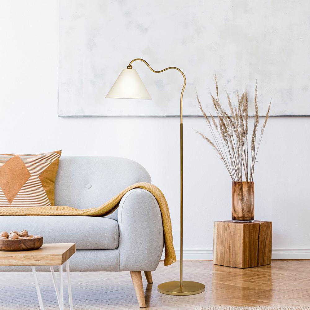 Majestic Brass Ring Base Curved Floor Lamp