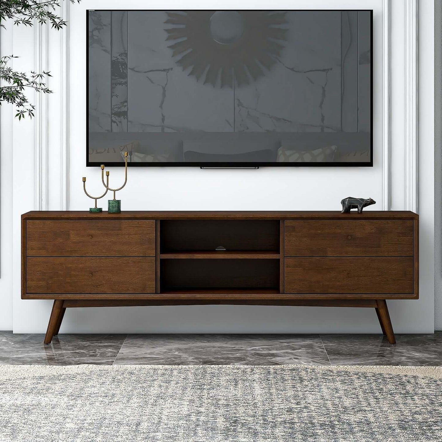 Caroline Mid Century Modern Style Walnut TV Stand